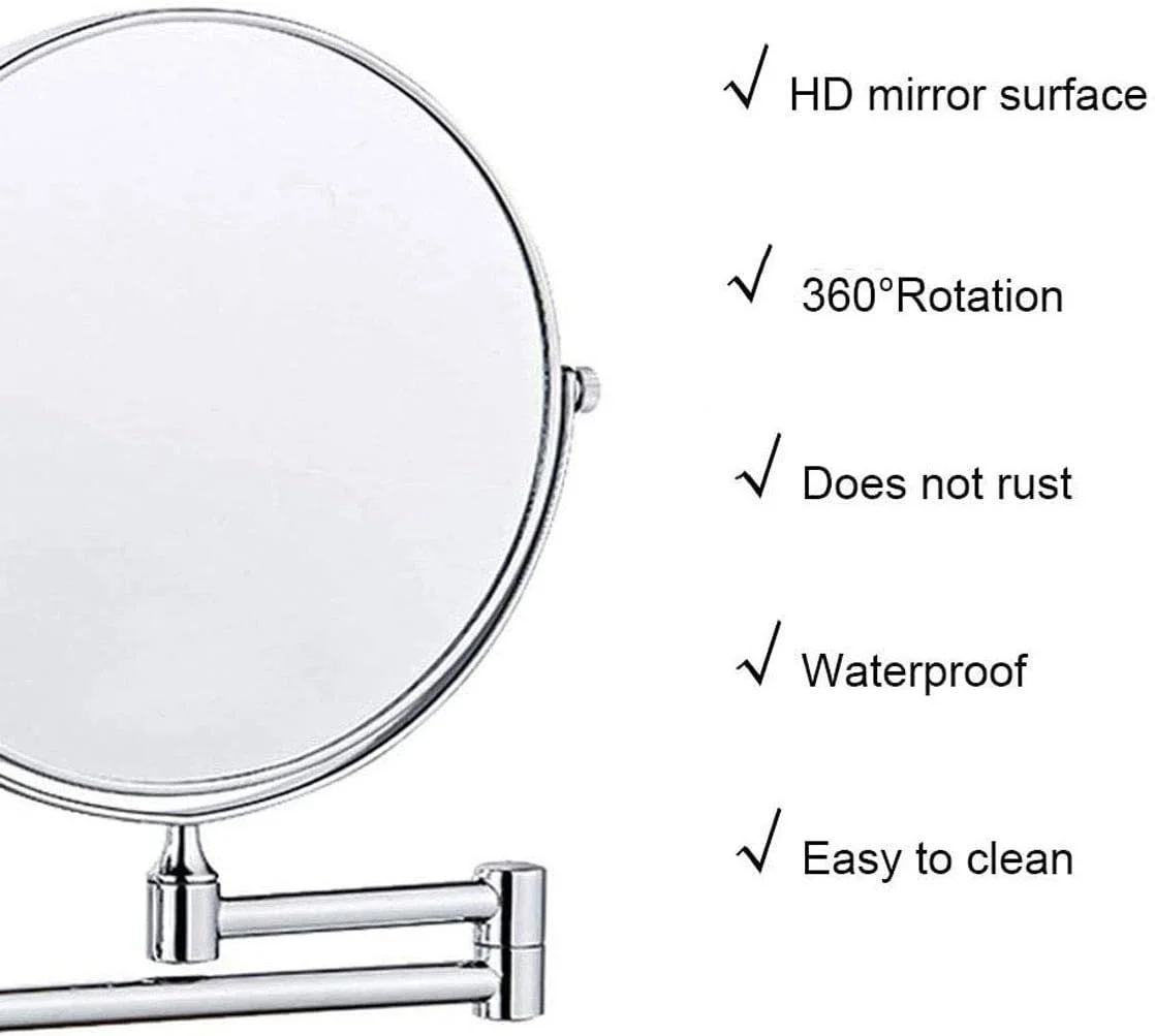 آینه آرایشی دیواری، آینه گرد آرایش، آینه حمام با چرخش 360 درجه، برای آرایش، اصلاح