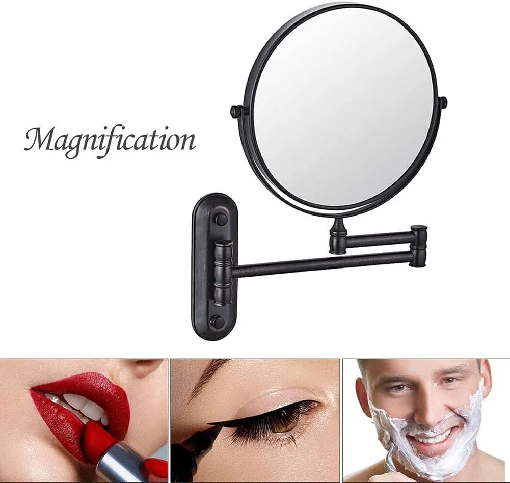 آینه آرایشی برای حمام، چرخش 360 درجه با نمای بدون اعوجاج، دو طرفه و قابل افزایش طول، برای دختران (رنگ: برنز سبز) (مشکی مات)