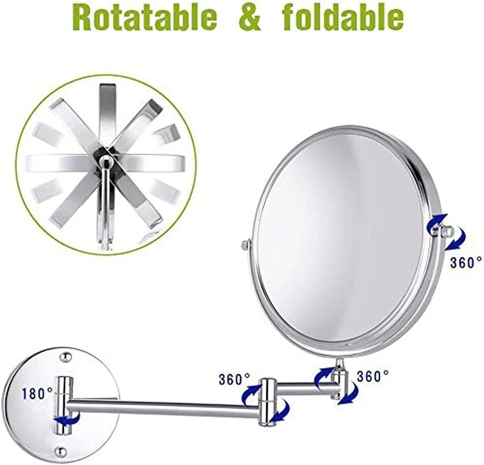 آینه آرایشی دیواری، آینه گرد آرایش، آینه حمام با چرخش 360 درجه، برای آرایش، اصلاح