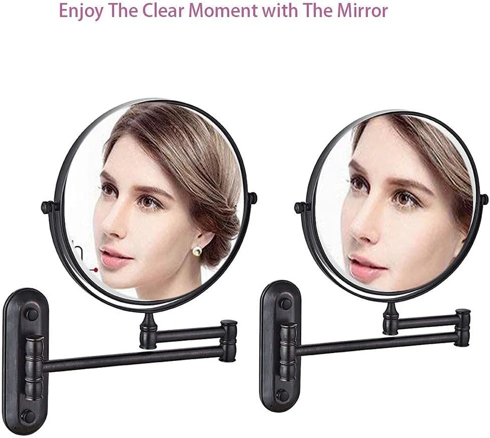 آینه آرایشی برای حمام، چرخش 360 درجه با نمای بدون اعوجاج، دو طرفه و قابل افزایش طول، برای دختران (رنگ: برنز سبز) (مشکی مات)