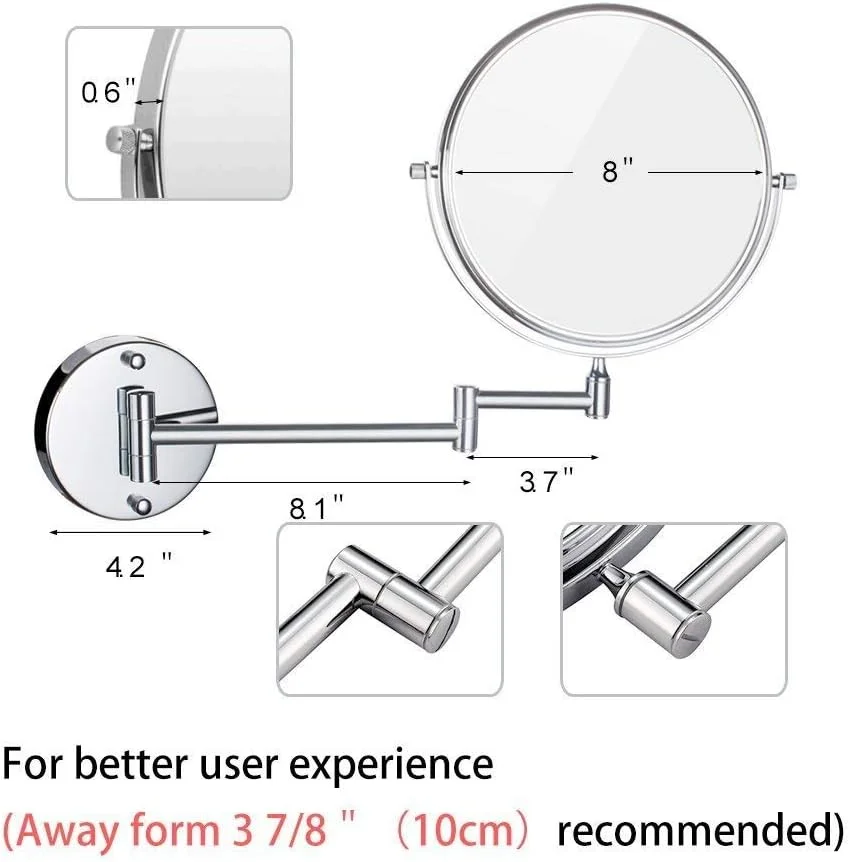 آینه آرایشی دیواری، آینه گرد آرایش، آینه حمام با چرخش 360 درجه، برای آرایش، اصلاح
