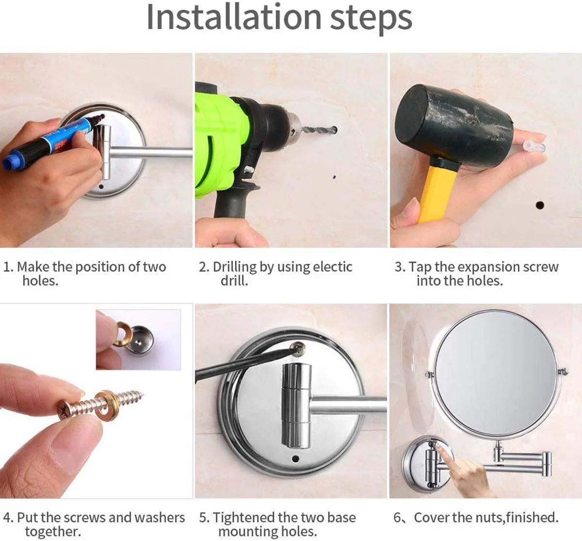 آینه آرایشی دیواری، آینه گرد آرایش، آینه حمام با چرخش 360 درجه، برای آرایش، اصلاح