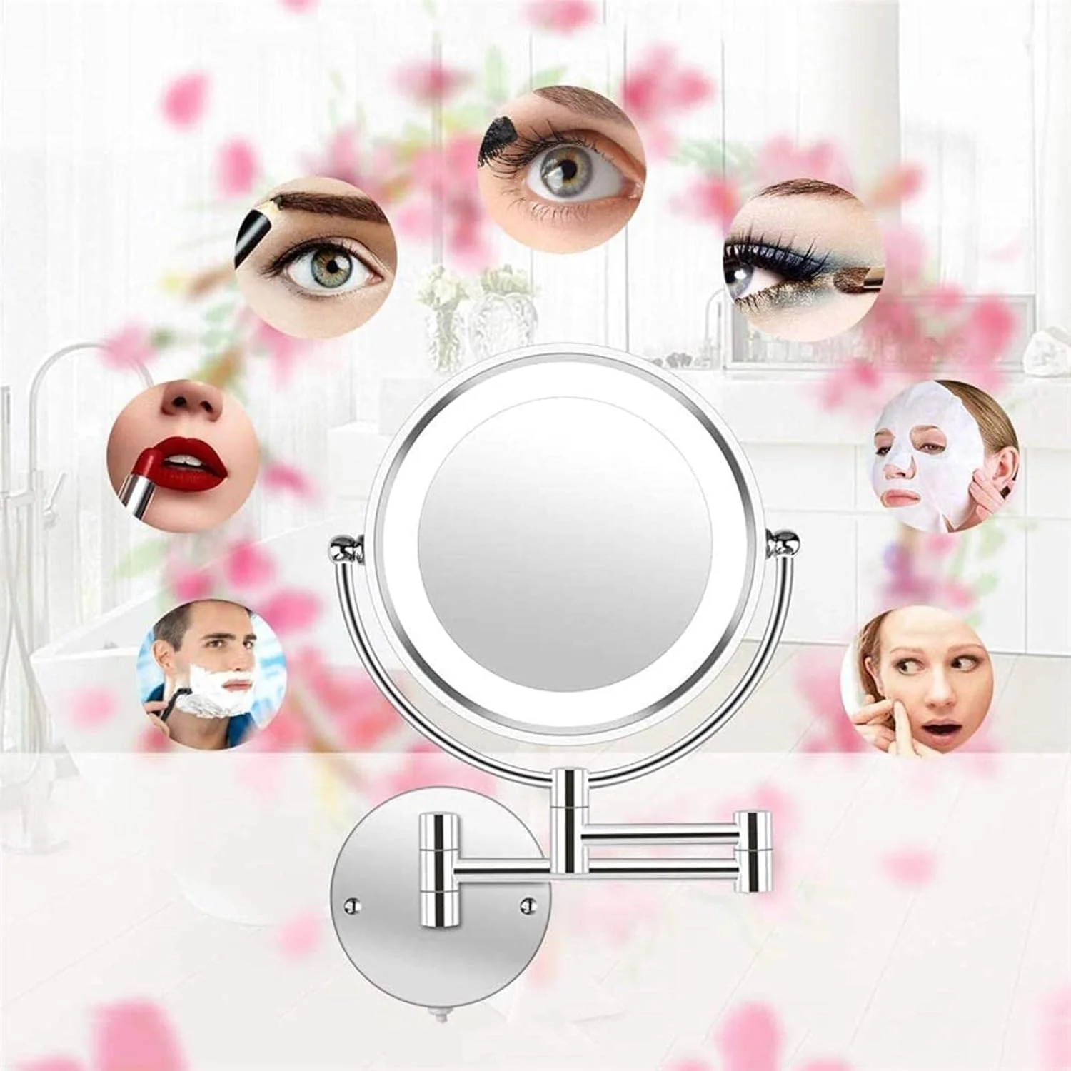 آینه آرایشی با بزرگنمایی 10 برابر، آینه دو طرفه آرایشی، تاشو، گرد، مناسب حمام آینه آرایشی با بزرگنمایی 10 برابر، آینه دو طرفه آرایشی، تاشو، گرد، مناسب حمام