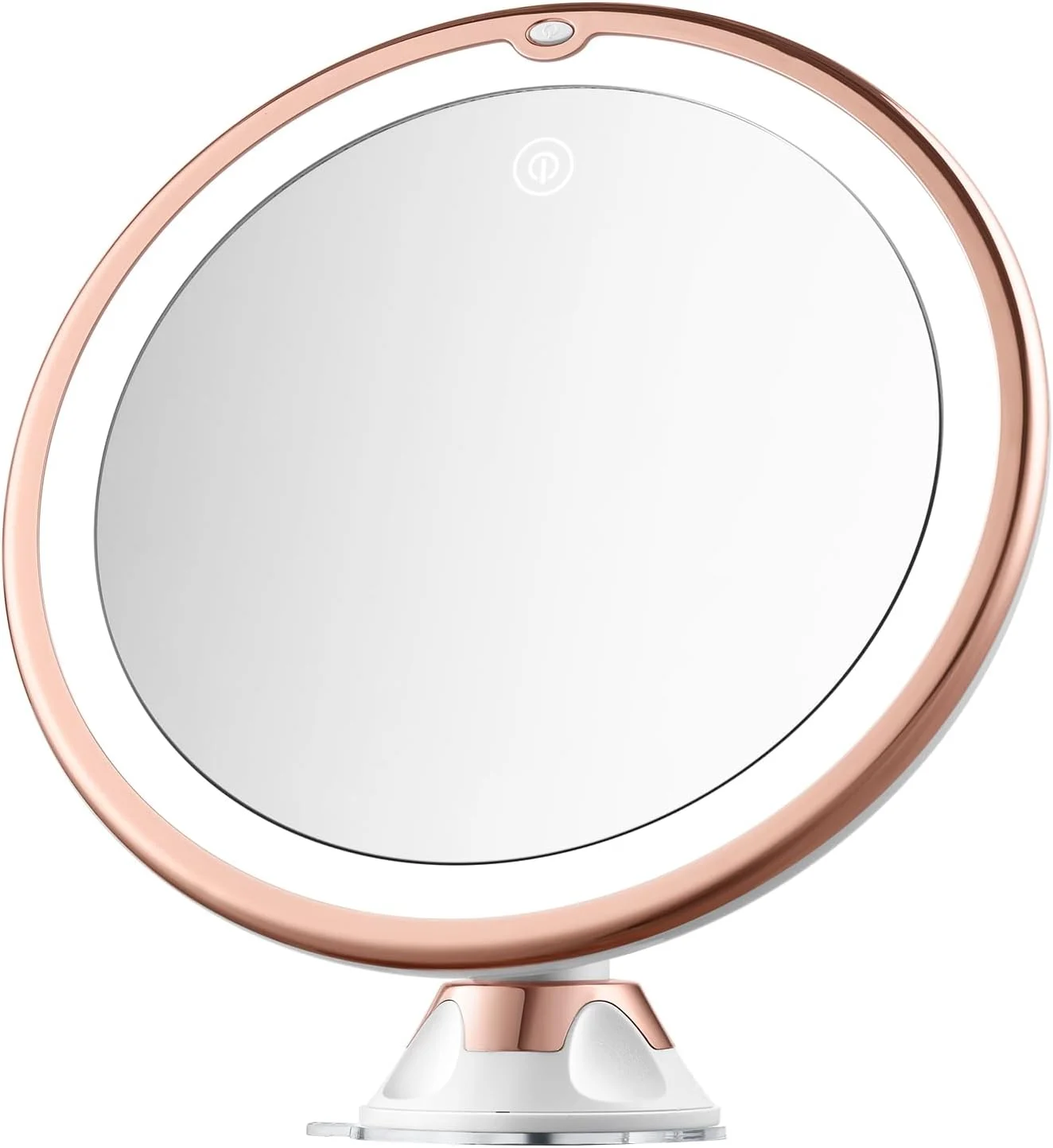 آینه آرایشی چراغ دار 8 اینچی - آینه بزرگنمایی 10 برابر با مکنده - آینه حمام - نصب آسان - مفصل چرخان 360 درجه (طلایی)