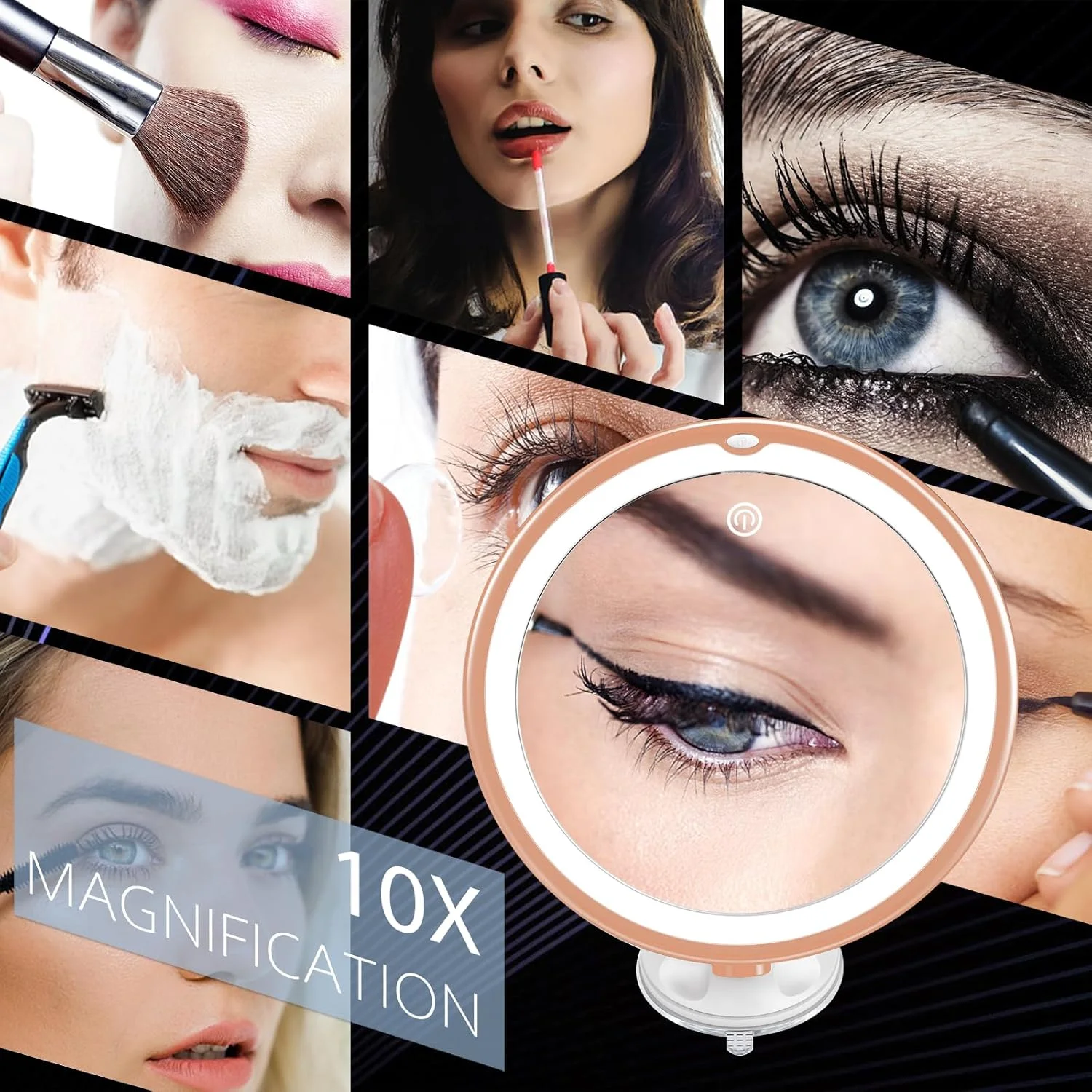 آینه آرایشی چراغ دار 8 اینچی - آینه بزرگنمایی 10 برابر با مکنده - آینه حمام - نصب آسان - مفصل چرخان 360 درجه (طلایی) آینه آرایشی چراغ دار 8 اینچی - آینه بزرگنمایی 10 برابر با مکنده - آینه حمام - نصب آسان - مفصل چرخان 360 درجه (طلایی)