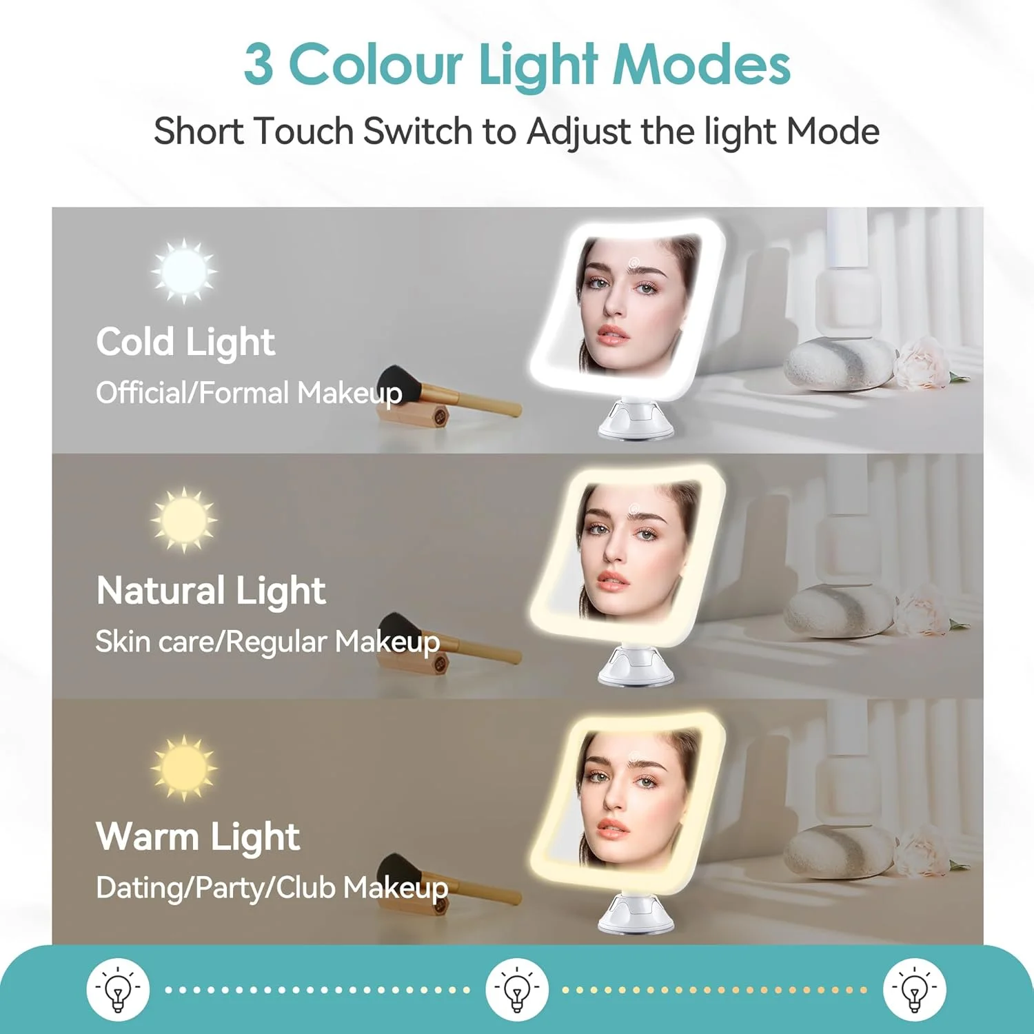 آینه بزرگنمایی با نور، آینه آرایشی روشن با بزرگنمایی 30 برابر با کنترل لمسی و مکنده، قابل شارژ، 3 رنگ نورپردازی، چرخش 360 درجه، آینه روشویی حمام و مسافرتی، مربعی آینه بزرگنمایی با نور، آینه آرایشی روشن با بزرگنمایی 30 برابر با کنترل لمسی و مکنده، قابل شارژ، 3 رنگ نورپردازی، چرخش 360 درجه، آینه روشویی حمام و مسافرتی، مربعی