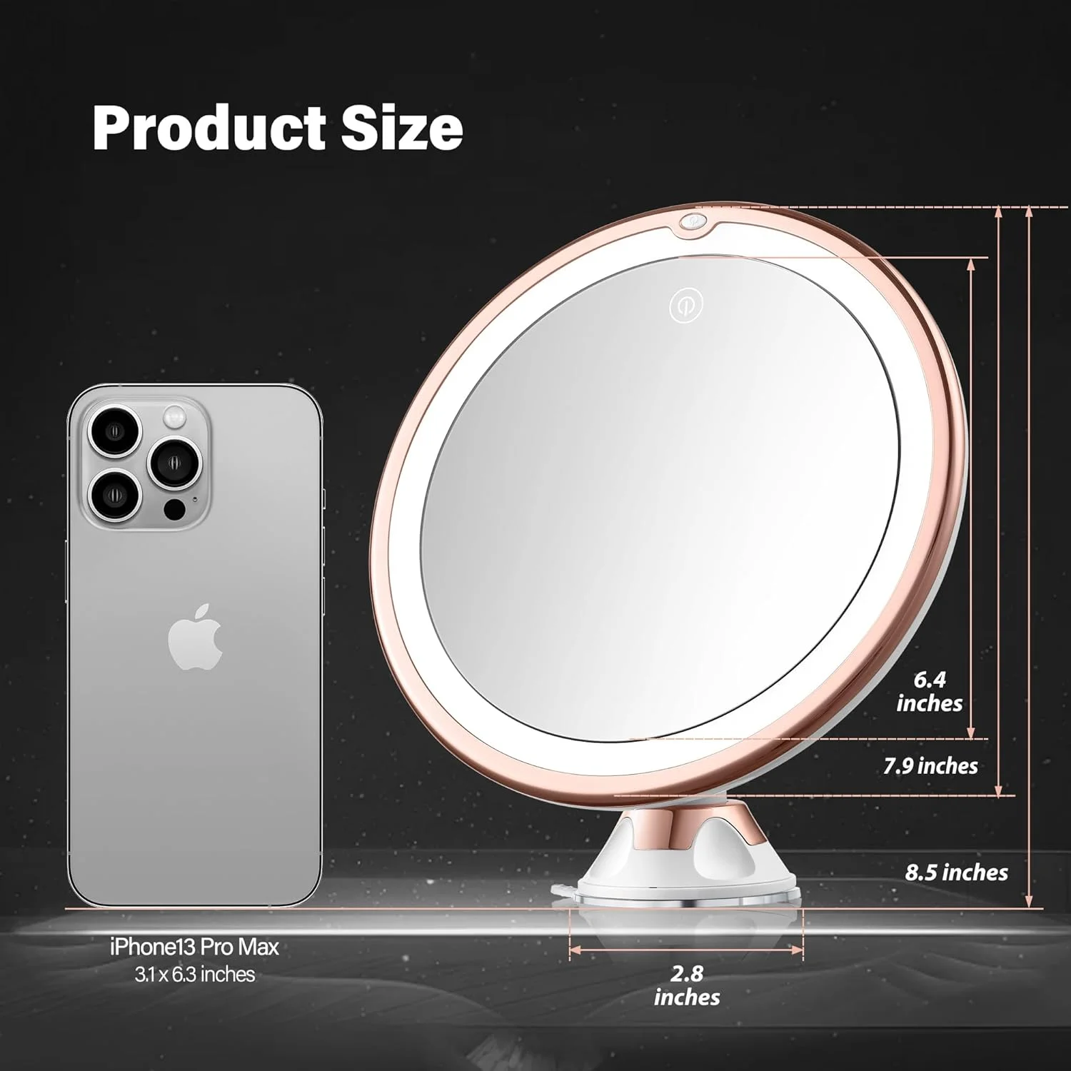 آینه آرایشی چراغ دار 8 اینچی - آینه بزرگنمایی 10 برابر با مکنده - آینه حمام - نصب آسان - مفصل چرخان 360 درجه (طلایی) آینه آرایشی چراغ دار 8 اینچی - آینه بزرگنمایی 10 برابر با مکنده - آینه حمام - نصب آسان - مفصل چرخان 360 درجه (طلایی)