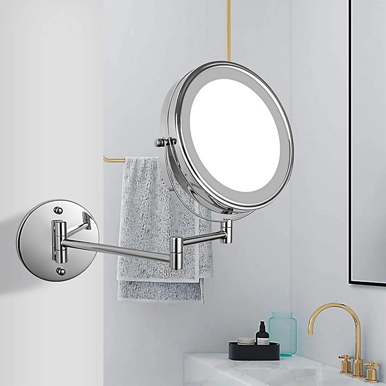 آینه آرایشی بزرگنمایی 1X/5X مونیرف با چراغ های LED، آینه آرایشی دیواری با باتری AAA و 3 رنگ نور و صفحه لمسی دیمر دار، آینه روشنایی دار 7 اینچی/18 سانتی متری آینه آرایشی بزرگنمایی 1X/5X مونیرف با چراغ های LED، آینه آرایشی دیواری با باتری AAA و 3 رنگ نور و صفحه لمسی دیمر دار، آینه روشنایی دار 7 اینچی/18 سانتی متری