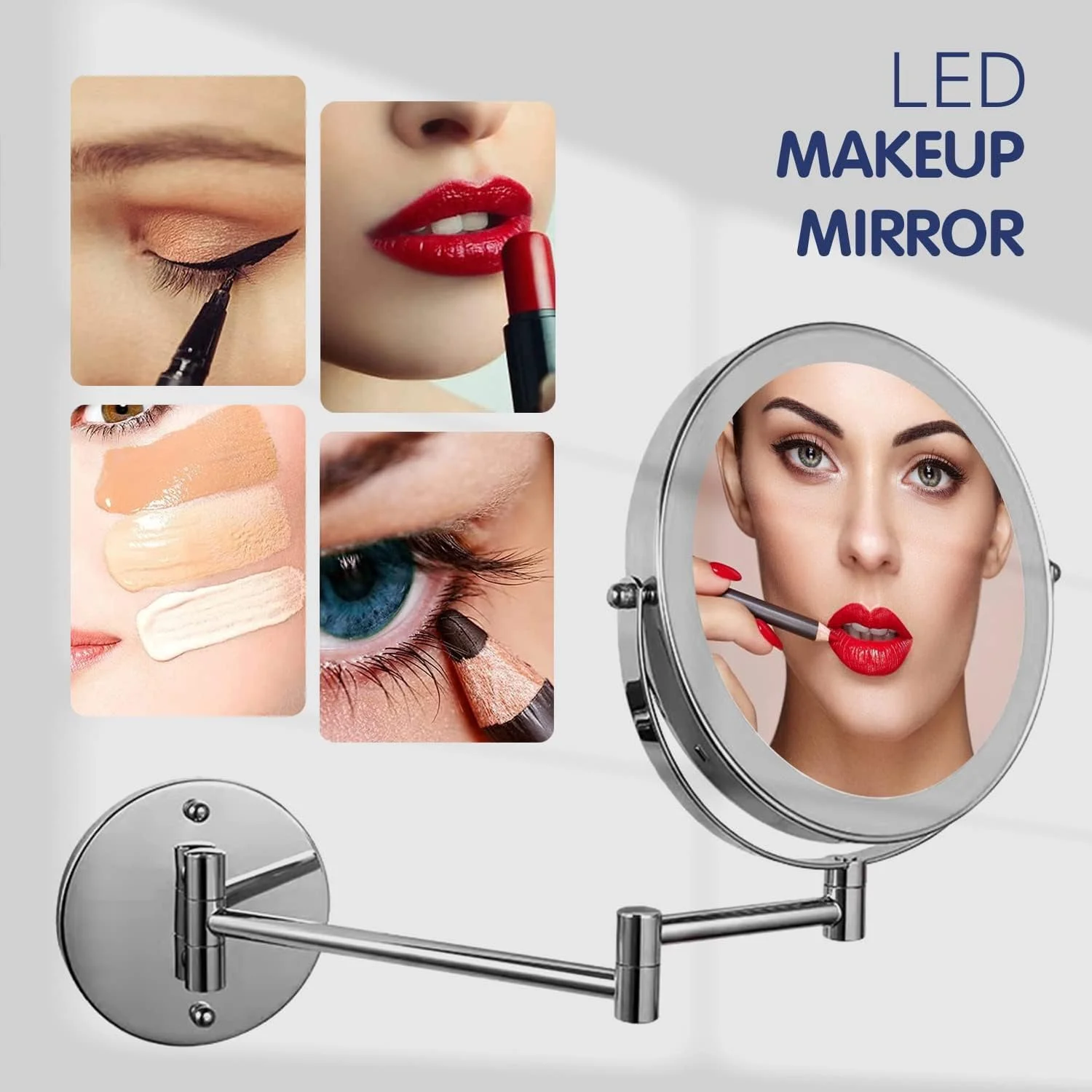 آینه آرایشی بزرگنمایی 1X/5X مونیرف با چراغ های LED، آینه آرایشی دیواری با باتری AAA و 3 رنگ نور و صفحه لمسی دیمر دار، آینه روشنایی دار 7 اینچی/18 سانتی متری آینه آرایشی بزرگنمایی 1X/5X مونیرف با چراغ های LED، آینه آرایشی دیواری با باتری AAA و 3 رنگ نور و صفحه لمسی دیمر دار، آینه روشنایی دار 7 اینچی/18 سانتی متری