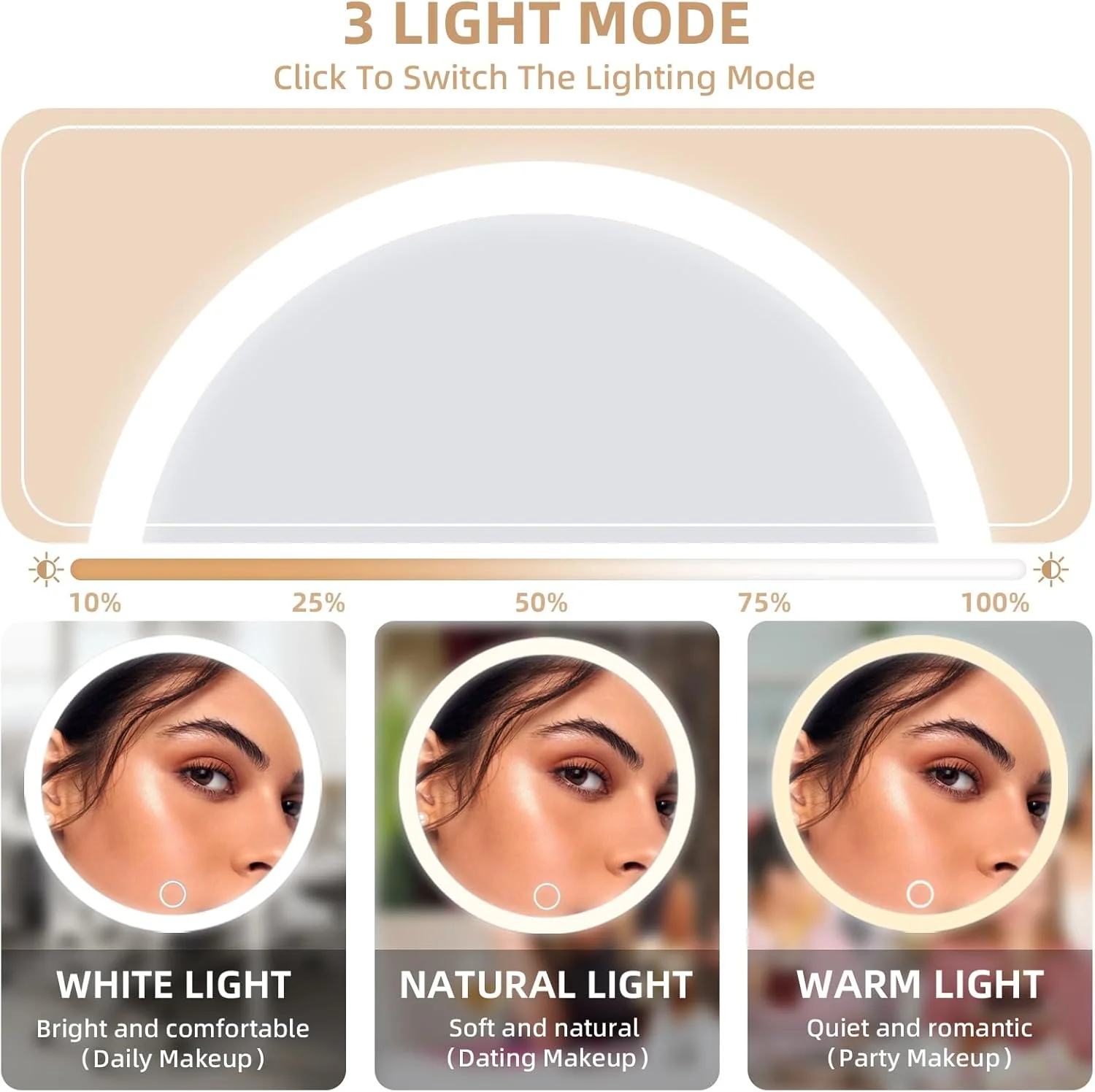 آینه بزرگنمایی 5 برابر با نور، آینه آرایشی بزرگنمایی 5x بزرگ، آینه بزرگنمایی 5x با نور و پایه قابل تنظیم و فنجان مکش، آینه مسافرتی جمع و جور 5x LED