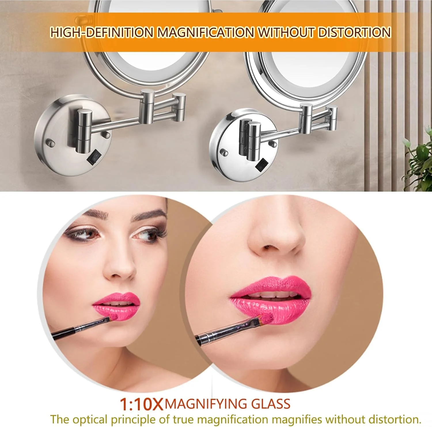 آینه آرایشی دیواری با نور، آینه دو طرفه بزرگنمایی بازوی متحرک 360 درجه چرخان LED، آینه اصلاح صورت، آینه با بزرگنمایی 10 برابر برای حمام و اتاق خواب، سیم کشی ثابت، طلایی برس خورده آینه آرایشی دیواری با نور، آینه دو طرفه بزرگنمایی بازوی متحرک 360 درجه چرخان LED، آینه اصلاح صورت، آینه با بزرگنمایی 10 برابر برای حمام و اتاق خواب، سیم کشی ثابت، طلایی برس خورده