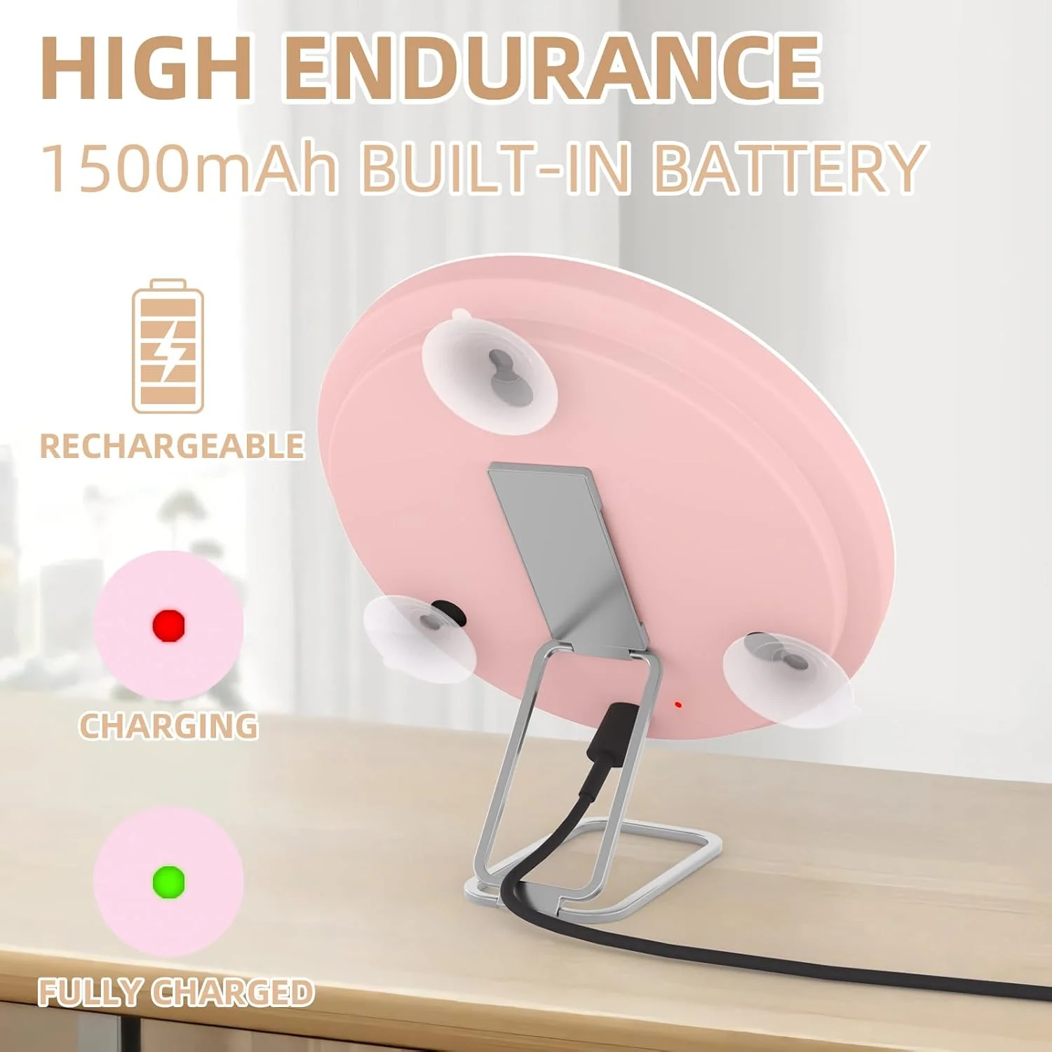 آینه بزرگنمایی 5 برابر با نور، آینه آرایشی بزرگنمایی 5x بزرگ، آینه بزرگنمایی 5x با نور و پایه قابل تنظیم و فنجان مکش، آینه مسافرتی جمع و جور 5x LED