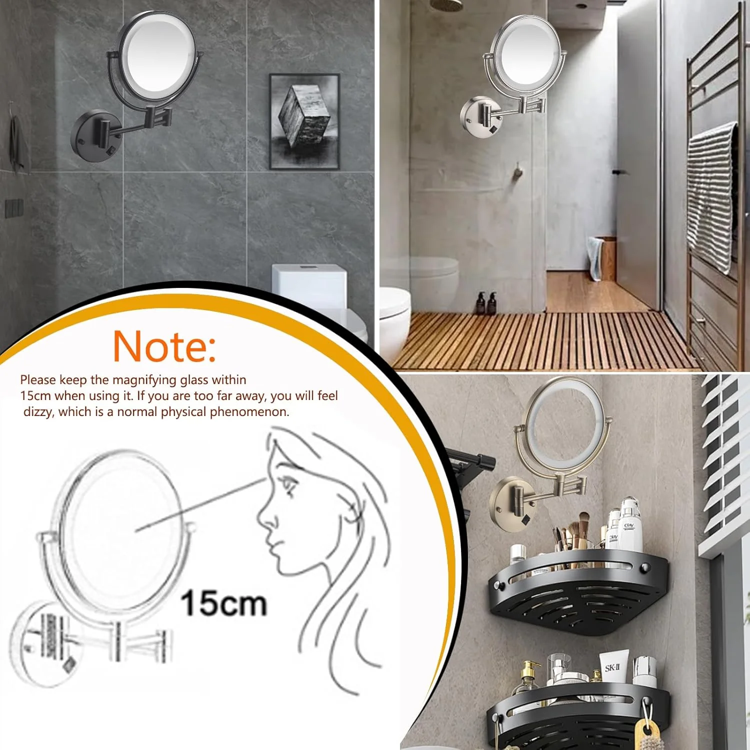 آینه آرایشی دیواری با نور، آینه دو طرفه بزرگنمایی بازوی متحرک 360 درجه چرخان LED، آینه اصلاح صورت، آینه با بزرگنمایی 10 برابر برای حمام و اتاق خواب، سیم کشی ثابت، طلایی برس خورده آینه آرایشی دیواری با نور، آینه دو طرفه بزرگنمایی بازوی متحرک 360 درجه چرخان LED، آینه اصلاح صورت، آینه با بزرگنمایی 10 برابر برای حمام و اتاق خواب، سیم کشی ثابت، طلایی برس خورده