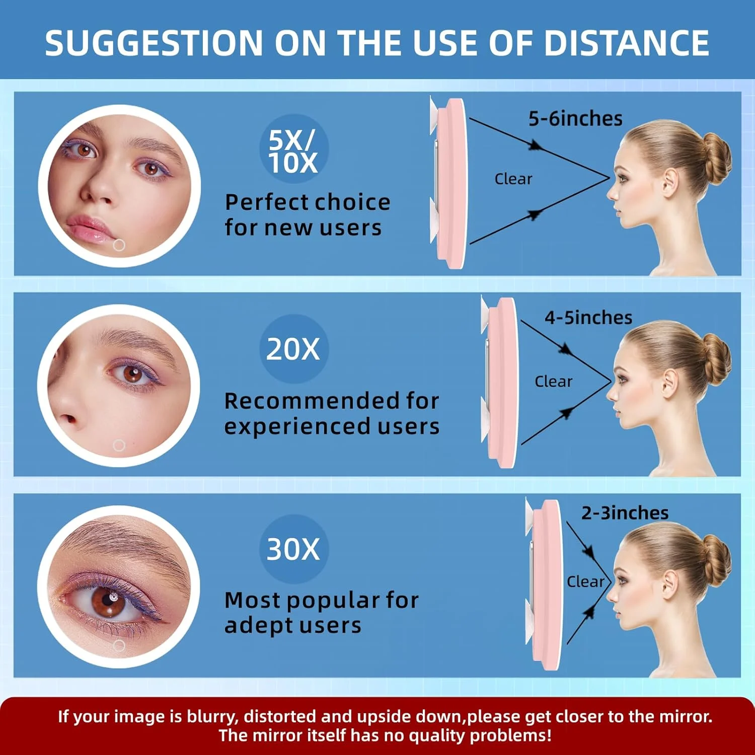 آینه بزرگنمایی 5 برابر با نور، آینه آرایشی بزرگنمایی 5x بزرگ، آینه بزرگنمایی 5x با نور و پایه قابل تنظیم و فنجان مکش، آینه مسافرتی جمع و جور 5x LED
