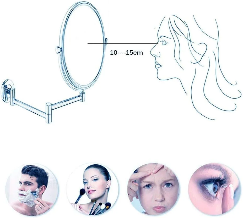 آینه آرایشی دیواری دو طرفه 8 اینچی با بزرگنمایی 10 برابر، چرخش 360 درجه دو طرفه، آینه اصلاح و آرایش قابل گسترش Leunlee آینه آرایشی دیواری دو طرفه 8 اینچی با بزرگنمایی 10 برابر، چرخش 360 درجه دو طرفه، آینه اصلاح و آرایش قابل گسترش Leunlee