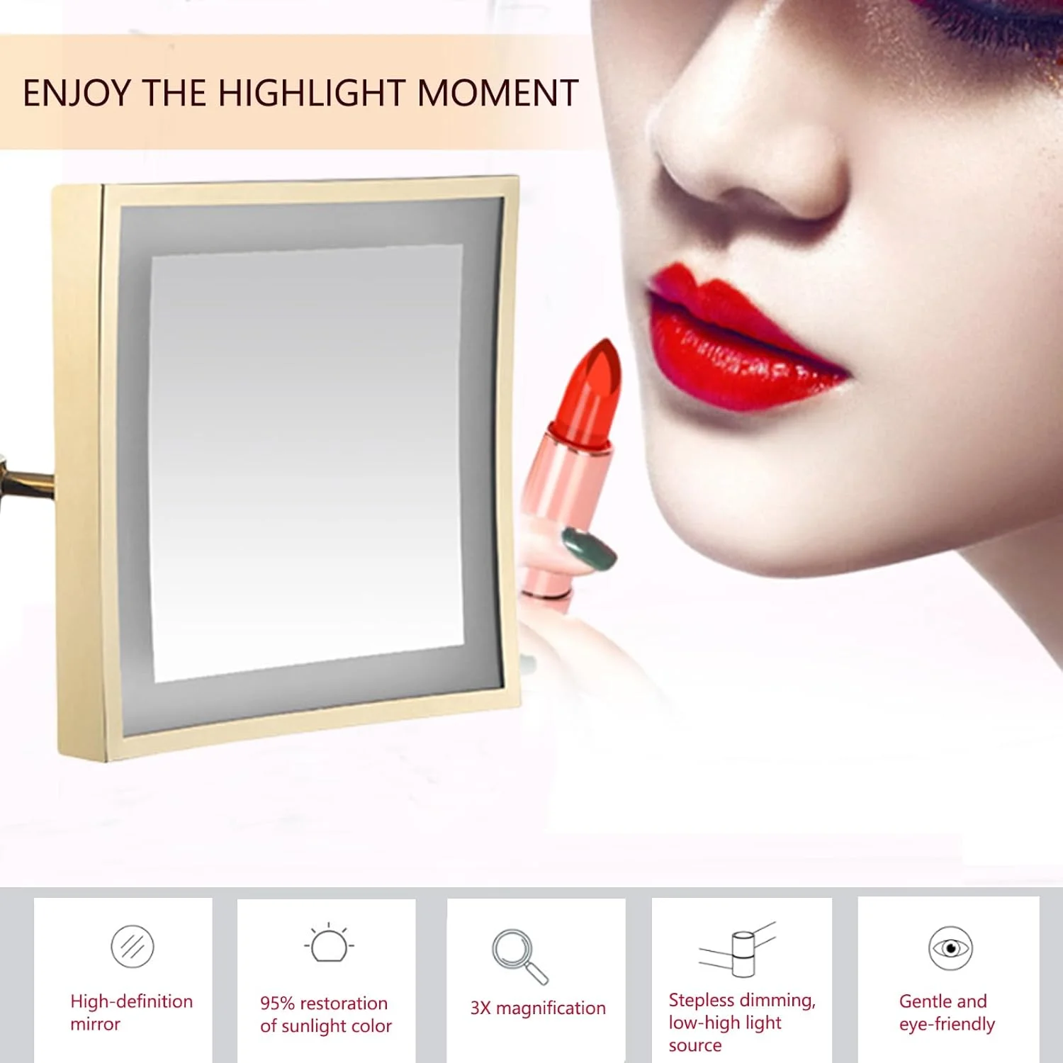 آینه آرایشی دیواری 8 اینچی با چراغ های LED، آینه رومیزی بزرگنمایی 1X/3X، آینه حمام قابل تنظیم و گسترش، چرخش 360 درجه، گزینه های برق USB/سیم کشی شده برای Ma، دوشاخه، سفید