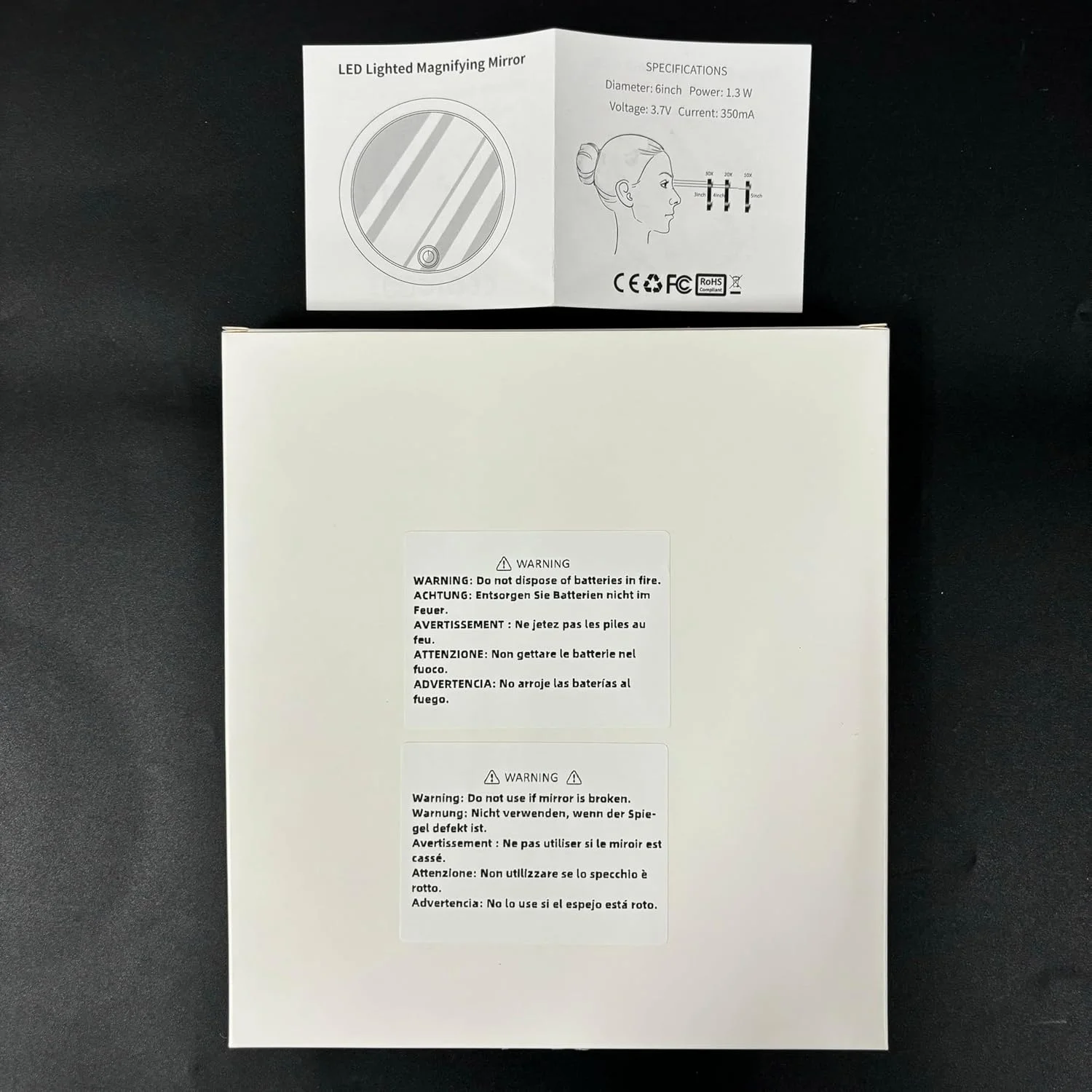 آینه بزرگنمایی 5 برابر با نور، آینه آرایشی بزرگنمایی 5x بزرگ، آینه بزرگنمایی 5x با نور و پایه قابل تنظیم و فنجان مکش، آینه مسافرتی جمع و جور 5x LED