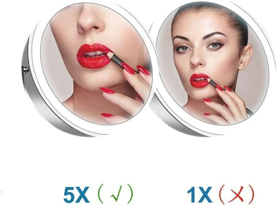 آینه آرایشی دیواری با بزرگنمایی 5 برابر، آینه اصلاح صورت، آینه حمام با نور LED، نصب مخفی با قابلیت تنظیم و امتداد، 8 اینچ