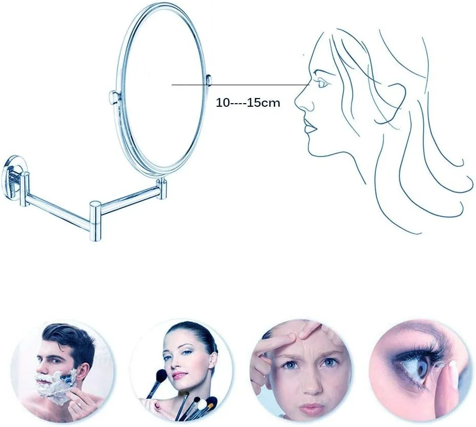 آینه آرایشی دیواری دو طرفه 8 اینچی با بزرگنمایی 10 برابر، چرخش 360 درجه دو طرفه، آینه اصلاح صورت و حمام Leunlee