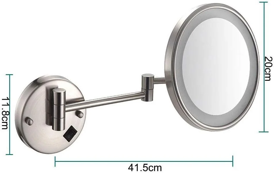 آینه آرایشی دیواری با بزرگنمایی 5 برابر، آینه اصلاح صورت، آینه حمام با نور LED، نصب مخفی با قابلیت تنظیم و امتداد، 8 اینچ