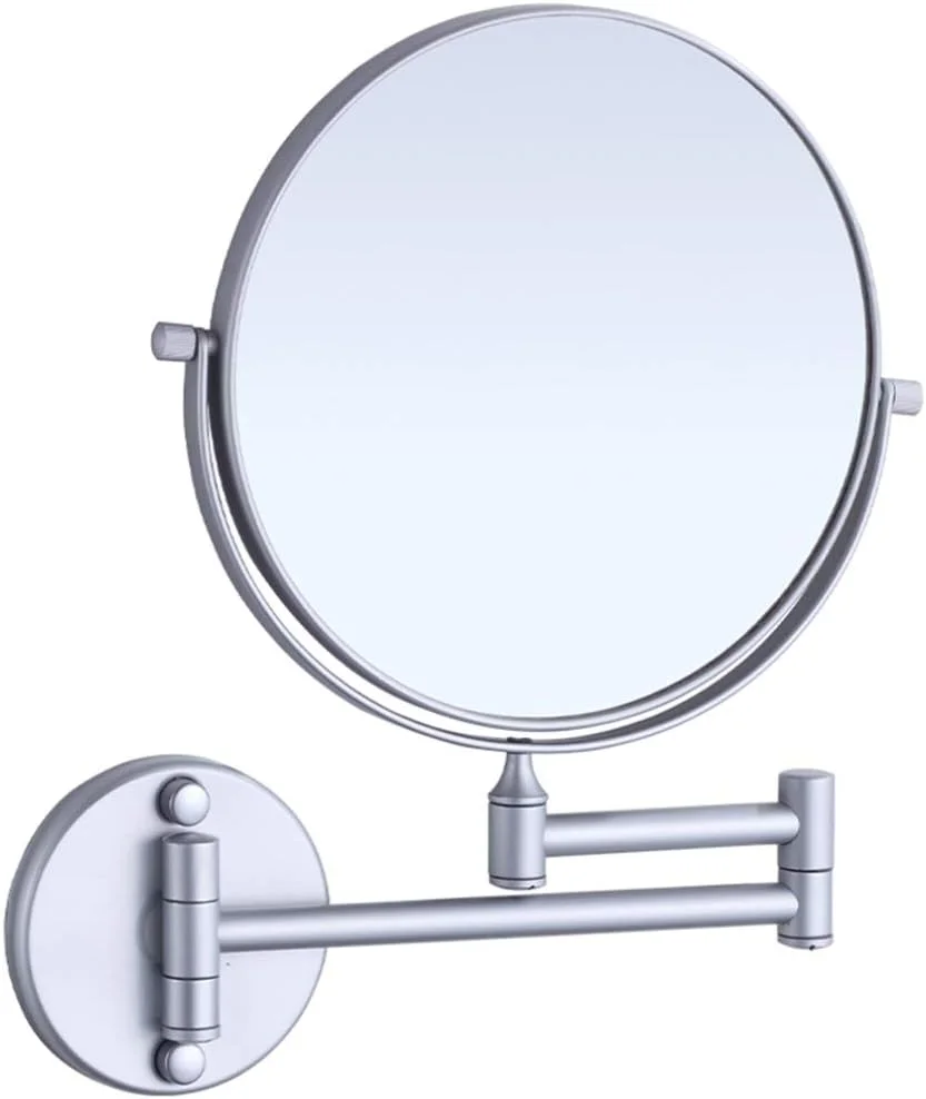 آینه آرایشی، آینه آرایشی با بزرگنمایی 3 برابر، آینه دو طرفه دیواری، آینه زیبایی با چرخش 360 درجه، آینه حمام قابل افزایش، نقره ای (نقره ای 8 اینچ)
