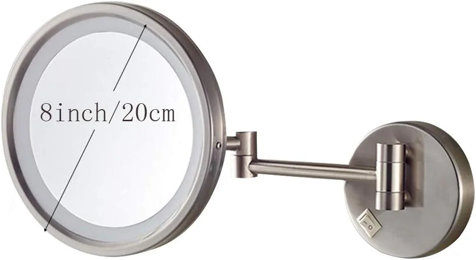 آینه آرایشی LED، آینه زیبایی با بزرگنمایی 3 برابر، آینه دیواری قابل گسترش برای حمام، آینه آرایشی با چرخش 360 درجه، اتصال سیمی سخت، مشکی (رنگ: نقره ای) (سیم نیکل)