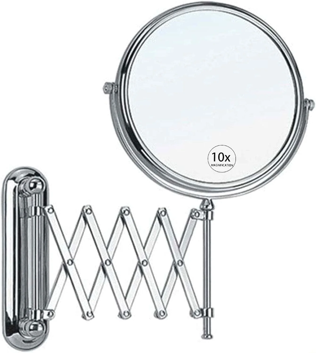 آینه آرایشی دیواری با بزرگنمایی 10 برابر، آینه حمام دیواری گرد با قابلیت بزرگنمایی 8 اینچی، آینه آرایشی چرخان دو طرفه دیواری، با بازوی 15 اینچی