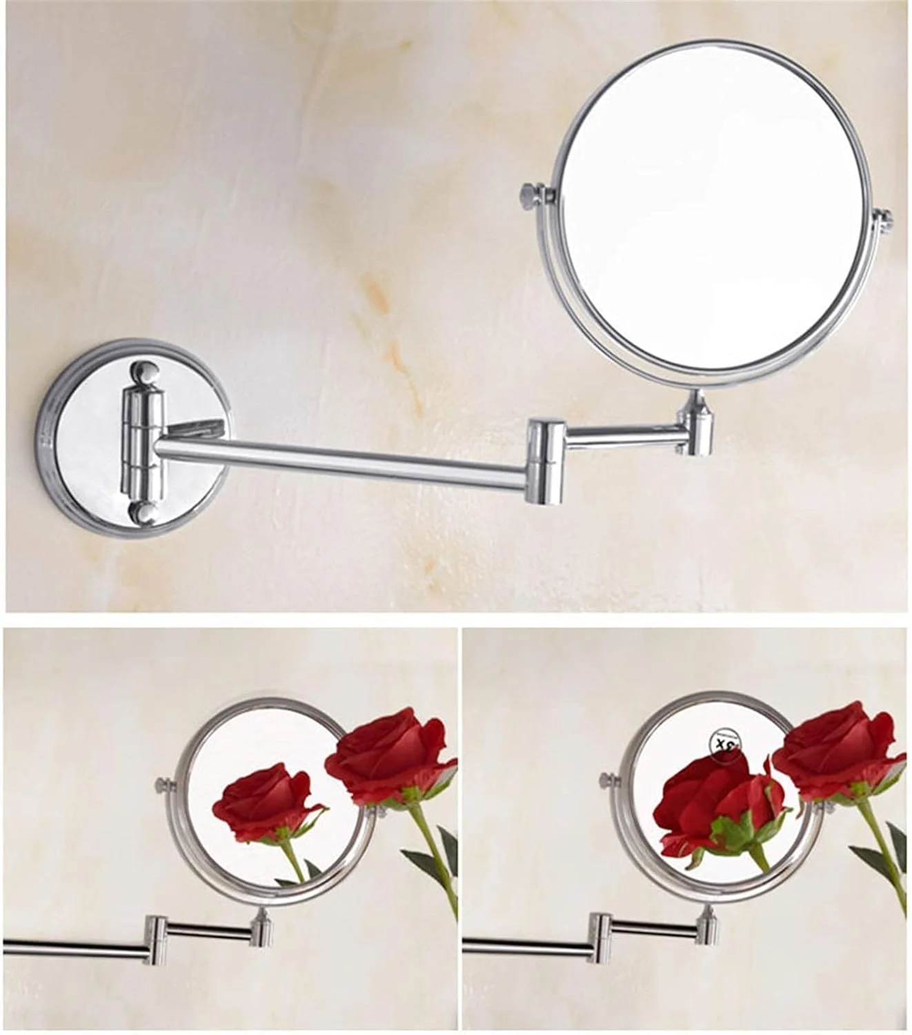 آینه آرایشی با بزرگنمایی 3 برابر، قابلیت چرخش 360 درجه و بازویی تاشو، آینه گرد حمام، آینه اصلاح صورت، آینه آرایشی (رنگ: کروم، سایز: 8 اینچ) (کروم 8 اینچ) آینه آرایشی با بزرگنمایی 3 برابر، قابلیت چرخش 360 درجه و بازویی تاشو، آینه گرد حمام، آینه اصلاح صورت، آینه آرایشی (رنگ: کروم، سایز: 8 اینچ) (کروم 8 اینچ)