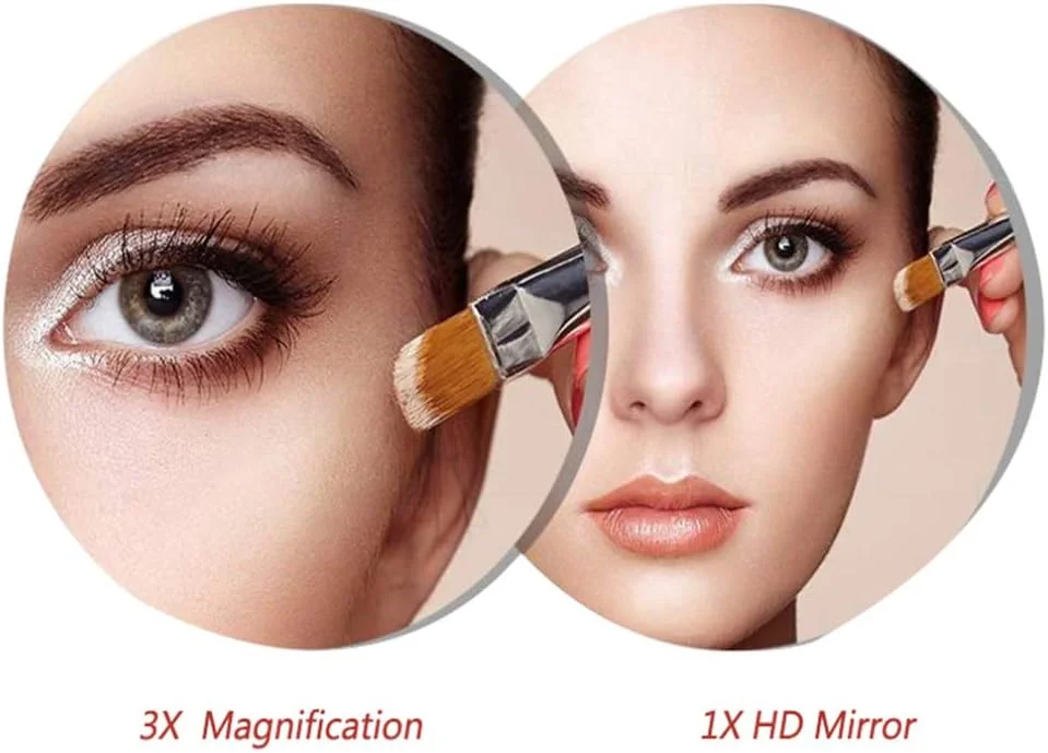 آینه آرایشی، آینه آرایشی با بزرگنمایی 3 برابر، آینه دو طرفه دیواری، آینه زیبایی با چرخش 360 درجه، آینه حمام قابل افزایش، نقره ای (نقره ای 8 اینچ)