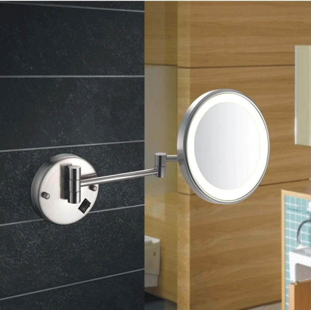 آینه آرایشی دیواری 8 اینچی با بزرگنمایی 5 برابر، آینه اصلاح صورت، آینه حمام با نور LED، نصب مخفی با قابلیت تنظیم و گسترش (رنگ: نیکل برس خورده) آینه آرایشی دیواری 8 اینچی با بزرگنمایی 5 برابر، آینه اصلاح صورت، آینه حمام با نور LED، نصب مخفی با قابلیت تنظیم و گسترش (رنگ: نیکل برس خورده)