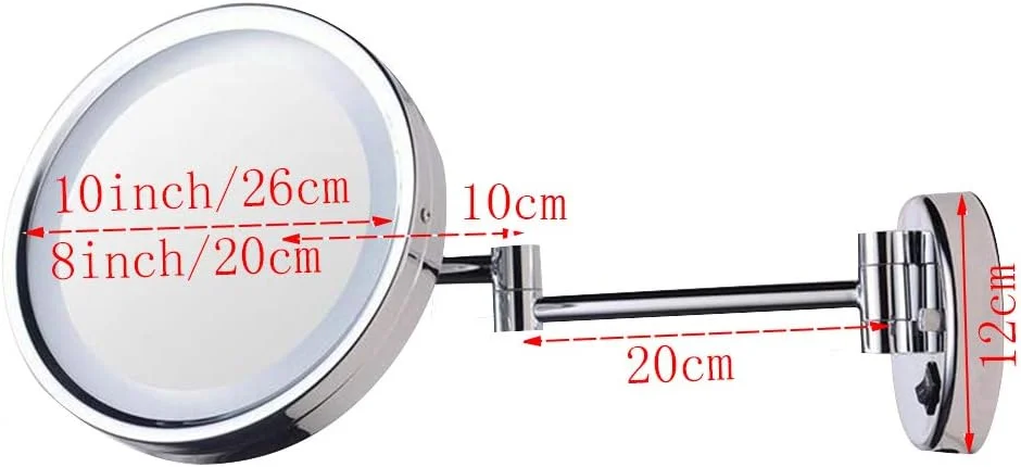 آینه آرایشی با چراغ، آینه زیبایی دیواری با بزرگنمایی 3 برابر، آینه حمام تلسکوپی، آینه آرایشی LED با اتصال سیمی
