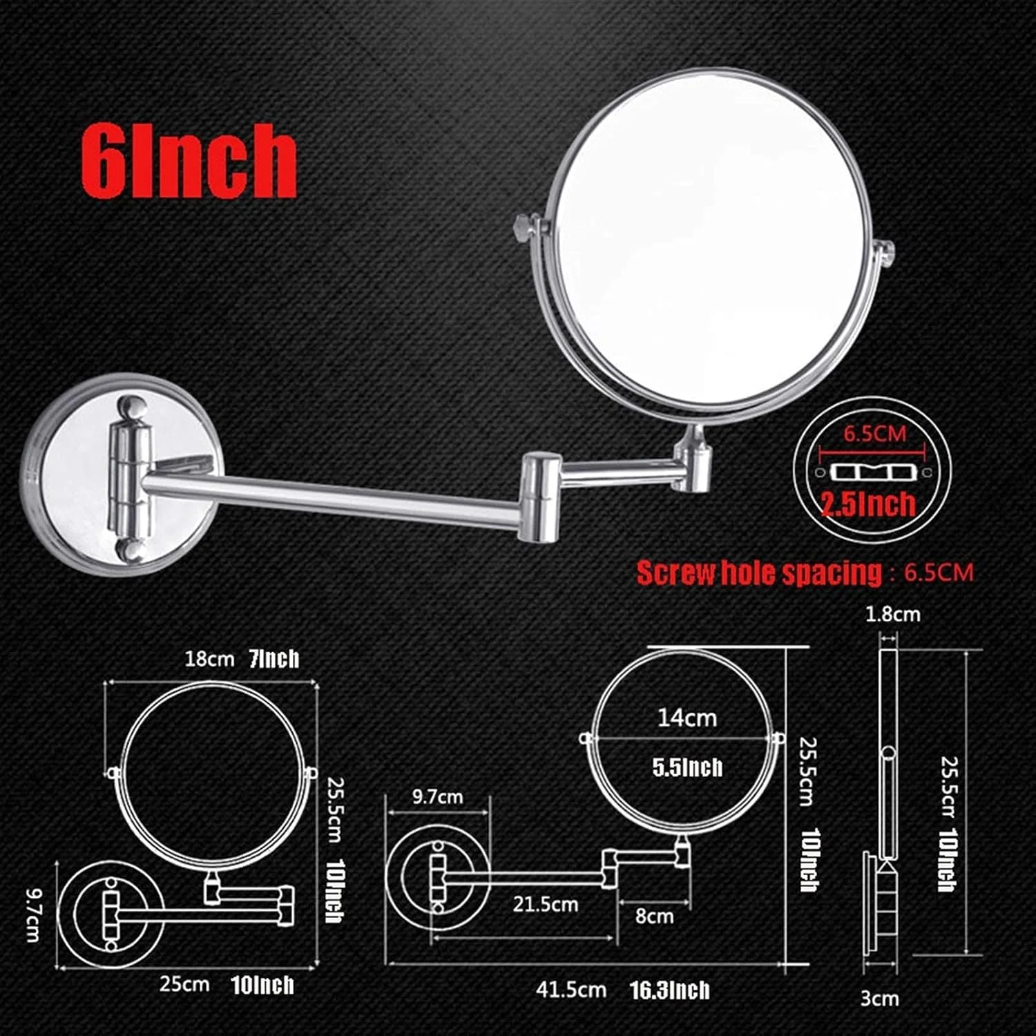 آینه آرایشی با بزرگنمایی 3 برابر، قابلیت چرخش 360 درجه و بازویی تاشو، آینه گرد حمام، آینه اصلاح صورت، آینه آرایشی (رنگ: کروم، سایز: 8 اینچ) (کروم 8 اینچ) آینه آرایشی با بزرگنمایی 3 برابر، قابلیت چرخش 360 درجه و بازویی تاشو، آینه گرد حمام، آینه اصلاح صورت، آینه آرایشی (رنگ: کروم، سایز: 8 اینچ) (کروم 8 اینچ)