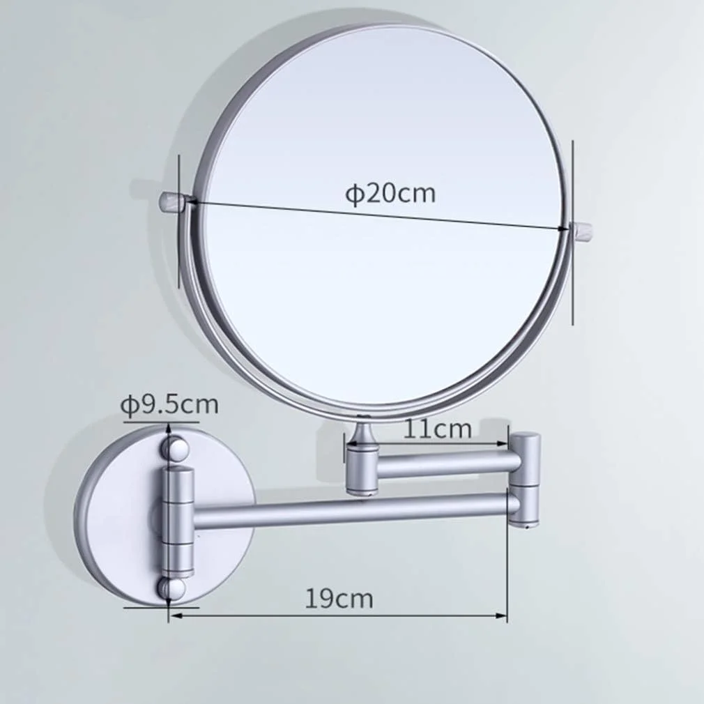 آینه آرایشی، آینه آرایشی با بزرگنمایی 3 برابر، آینه دو طرفه دیواری، آینه زیبایی با چرخش 360 درجه، آینه حمام قابل افزایش، نقره ای (نقره ای 8 اینچ)