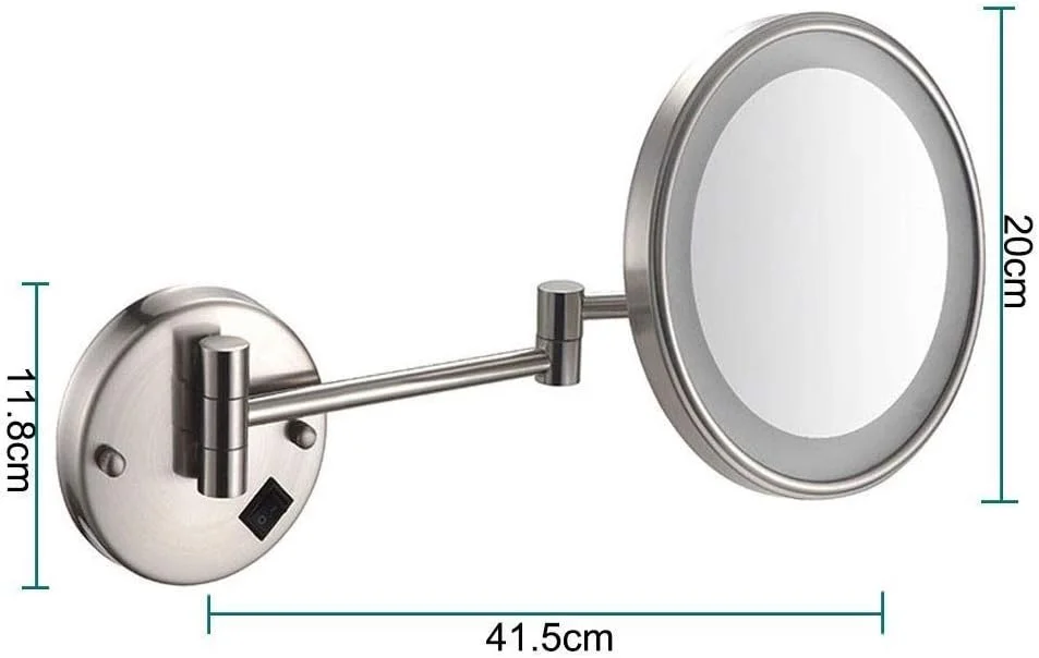 آینه آرایشی دیواری 8 اینچی با بزرگنمایی 5 برابر، آینه اصلاح صورت، آینه حمام با نور LED، نصب مخفی با قابلیت تنظیم و گسترش (رنگ: نیکل برس خورده) آینه آرایشی دیواری 8 اینچی با بزرگنمایی 5 برابر، آینه اصلاح صورت، آینه حمام با نور LED، نصب مخفی با قابلیت تنظیم و گسترش (رنگ: نیکل برس خورده)