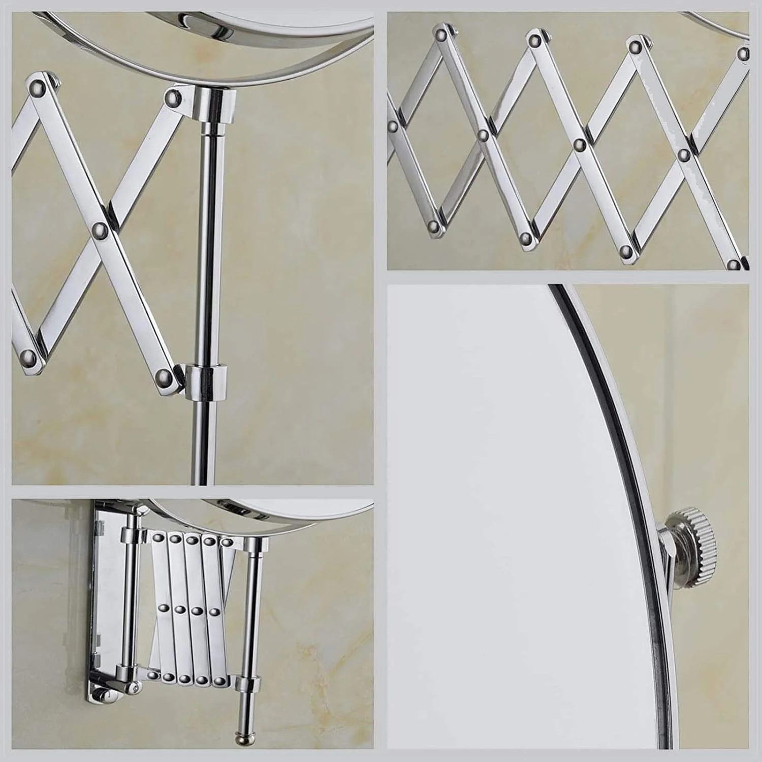 آینه آرایشی دیواری با بزرگنمایی 10 برابر، آینه حمام دیواری گرد با قابلیت بزرگنمایی 8 اینچی، آینه آرایشی چرخان دو طرفه دیواری، با بازوی 15 اینچی