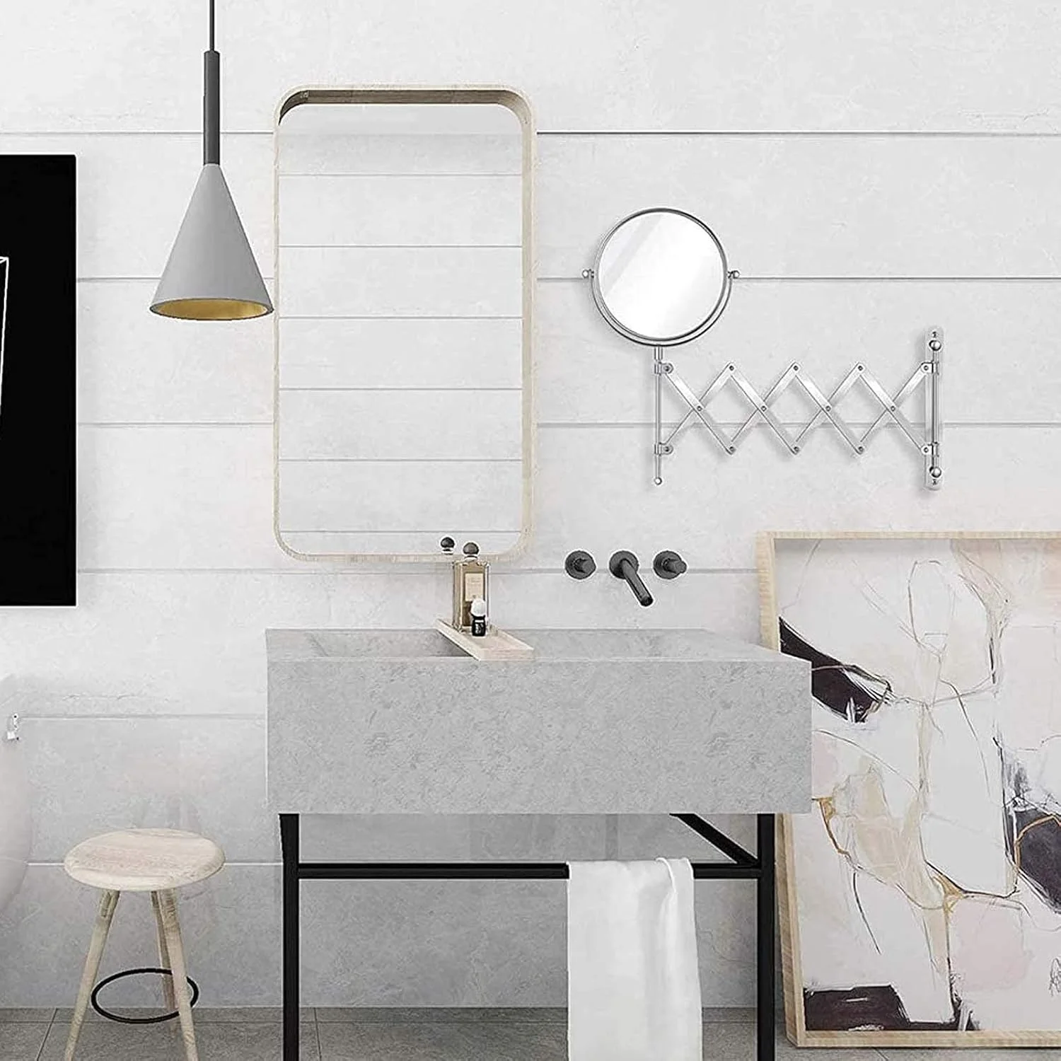 آینه آرایشی دیواری با بزرگنمایی 10 برابر، آینه حمام دیواری گرد با قابلیت بزرگنمایی 8 اینچی، آینه آرایشی چرخان دو طرفه دیواری، با بازوی 15 اینچی