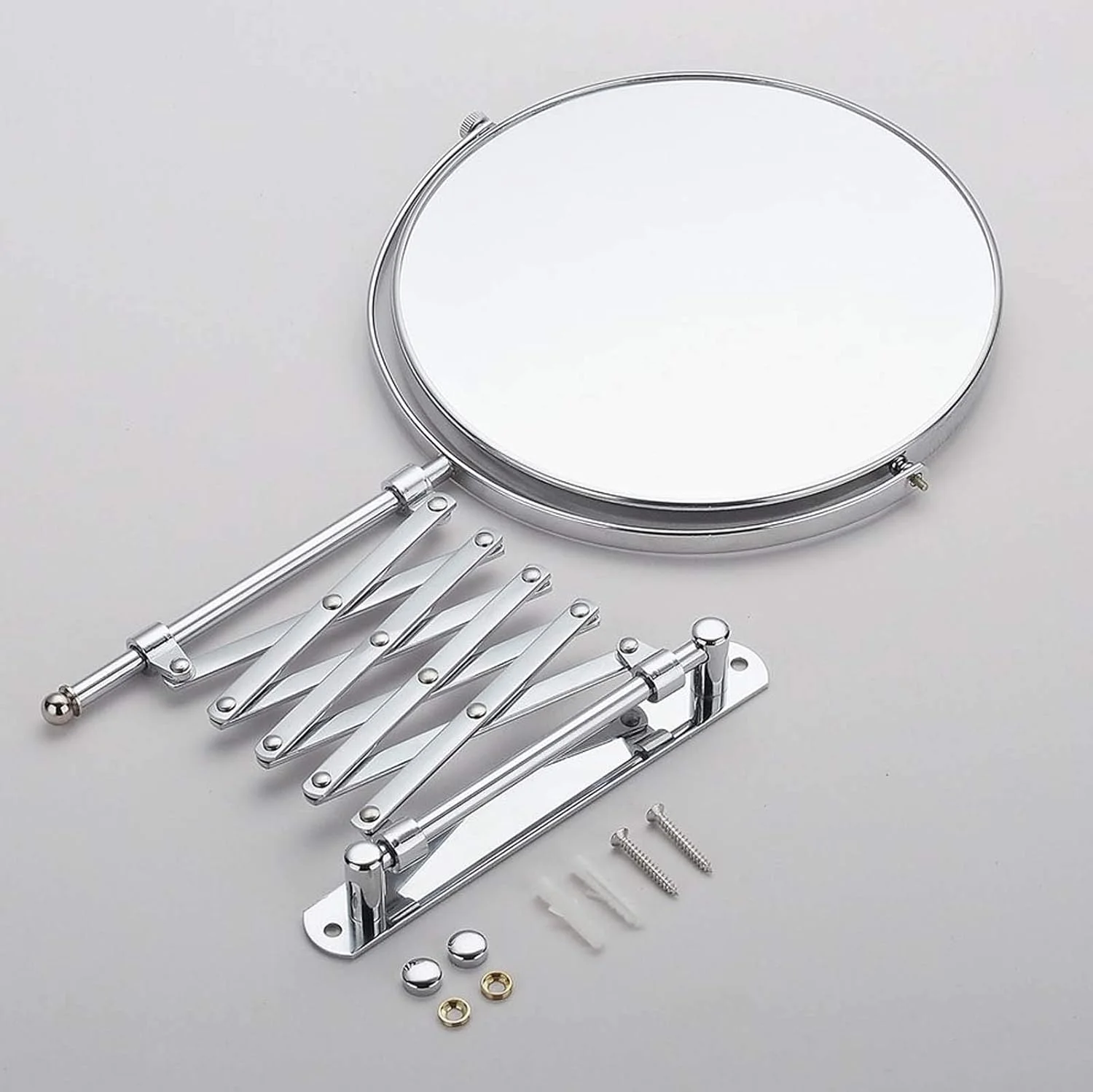 آینه آرایشی دیواری با بزرگنمایی 10 برابر، آینه حمام دیواری گرد با قابلیت بزرگنمایی 8 اینچی، آینه آرایشی چرخان دو طرفه دیواری، با بازوی 15 اینچی