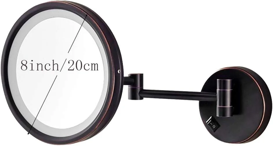 آینه آرایشی LED، آینه زیبایی با بزرگنمایی 3 برابر، آینه دیواری قابل گسترش برای حمام، آینه آرایشی با چرخش 360 درجه، اتصال سیمی سخت، مشکی (رنگ: نقره ای) (نرو)