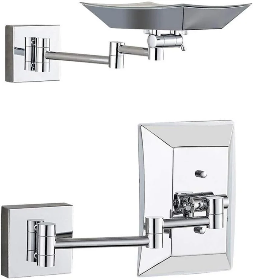 آینه آرایشی LED، آینه حمام با بزرگنمایی 3 برابر، آینه زیبایی دیواری، آینه آرایشی قابل گسترش با منبع تغذیه پلاگین، نقره ای (نقره ای با منبع تغذیه پلاگین)