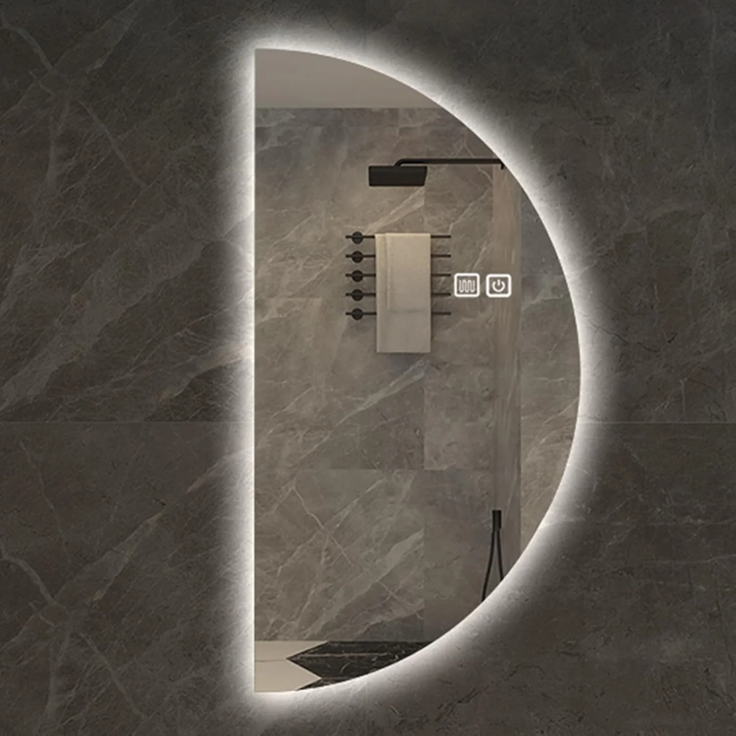 آینه حمام LED نیم دایره LYXWGRZD، آینه دیواری ضد مه، آینه دیواری نامنظم نیم گرد، آینه روشویی حمام با نورپردازی 3 رنگ و قابلیت تنظیم نور (رنگ: R، سایز: 45x90cm / 17.7x35.4 اینچ)