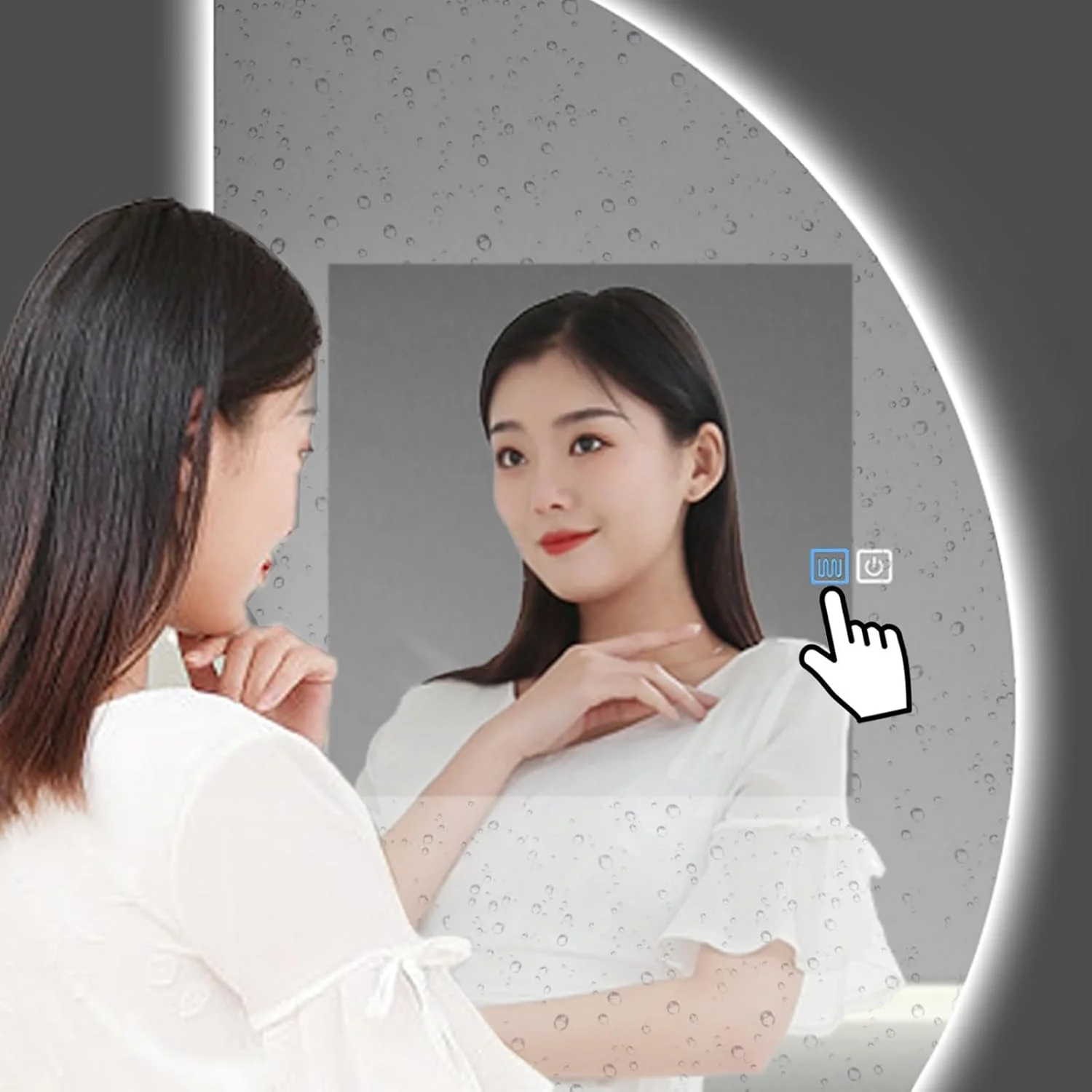 آینه حمام LED نیم دایره LYXWGRZD، آینه دیواری ضد مه، آینه دیواری نامنظم نیم گرد، آینه روشویی حمام با نورپردازی 3 رنگ و قابلیت تنظیم نور (رنگ: L، اندازه: 60x120 سانتی متر)