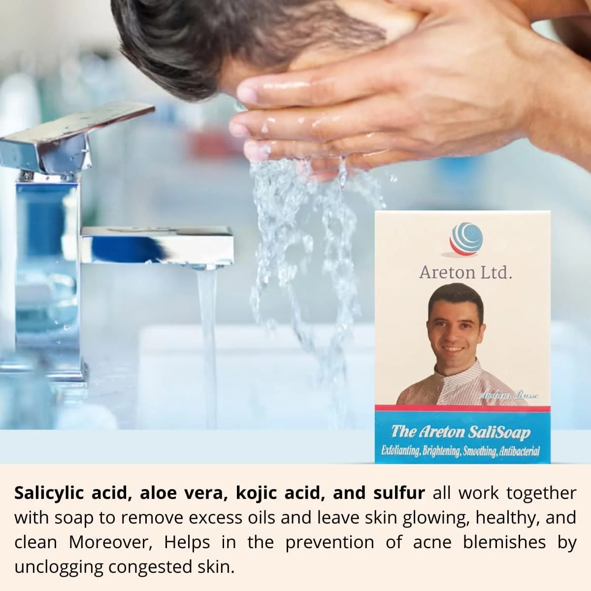 صابون سالیسیلیک اسید آرتون (2 عدد) با کوجیک اسید، سولفور، آلوئه ورا برای لایه برداری منافذ، نرم کردن پوست، روشن کننده، ضد لک، پاکسازی پوست، پاکسازی منافذ، لایه برداری