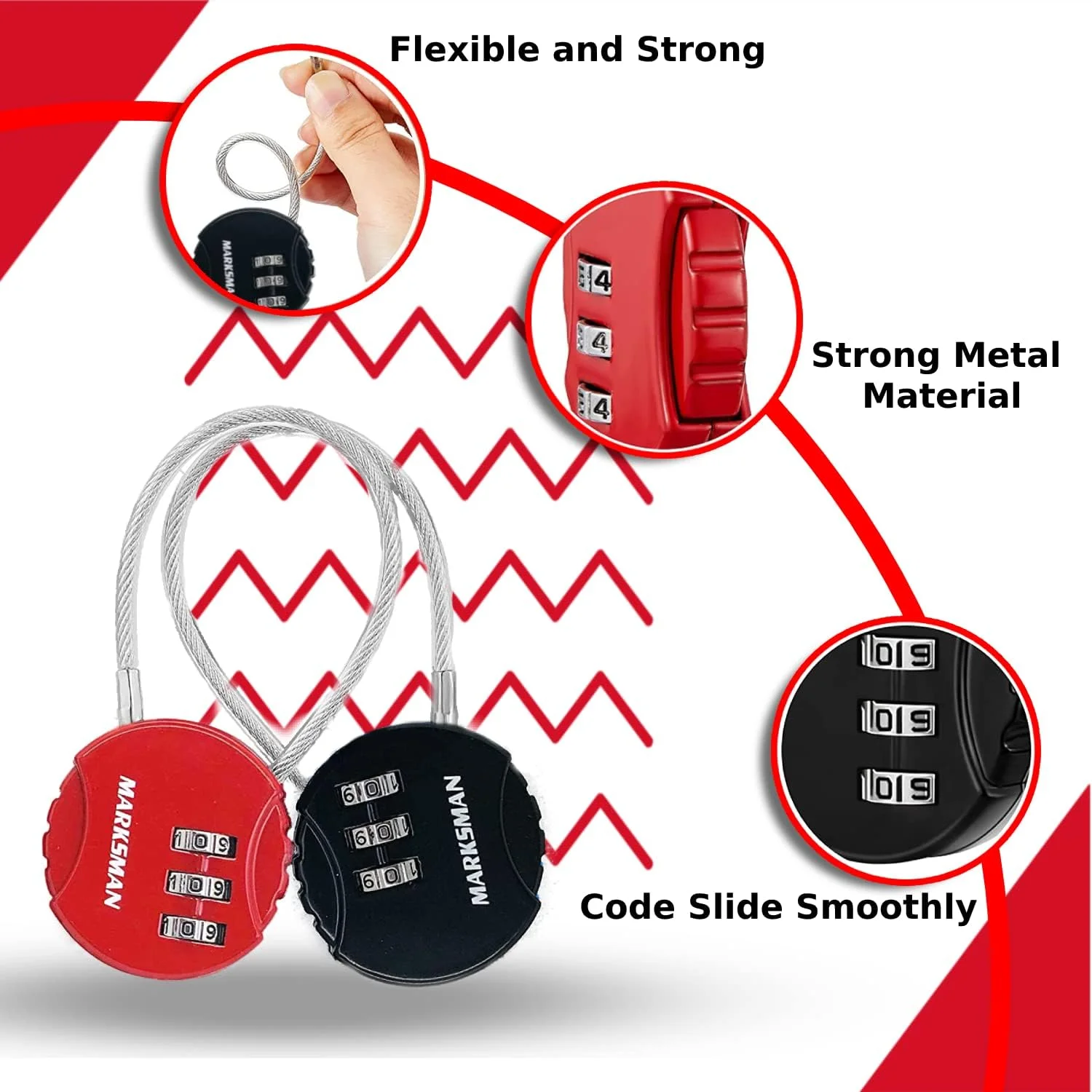 قفل ترکیبی AZK [بسته 2 عددی] - قفل های کوچک بدون کلید قابل تنظیم مجدد، قفل آلیاژ روی 3 رقمی برای کمدهای مدرسه و ورزشگاه، کیف دستی، کابینت، چمدان و جعبه ابزار