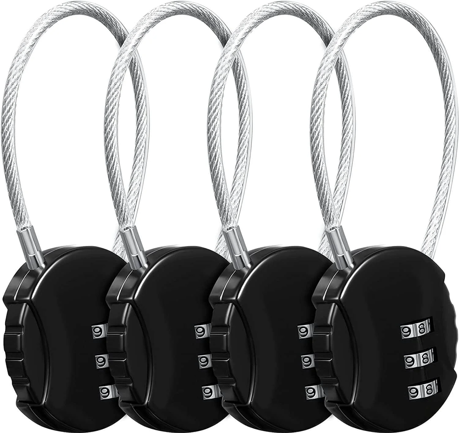 قفل ترکیبی ALLNEWELOOK، قفل رمزی 3 رقمی، 4 عدد قفل ضد آب مناسب فضای باز برای مدرسه، باشگاه، حصار، دروازه، کیف، قفل کارمندی (4 عدد قفل رمزی مشکی)