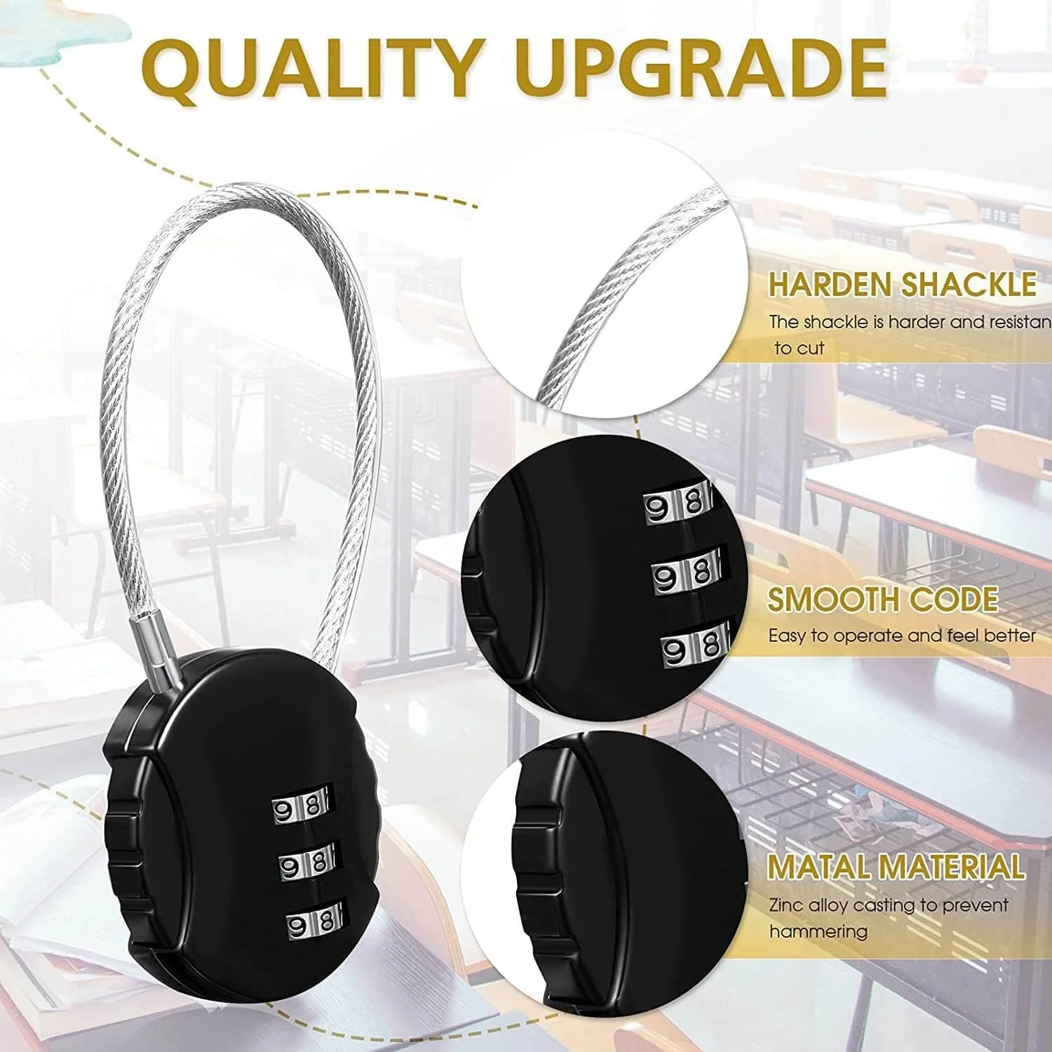 قفل ترکیبی ALLNEWELOOK، قفل رمزی 3 رقمی، 4 عدد قفل ضد آب مناسب فضای باز برای مدرسه، باشگاه، حصار، دروازه، کیف، قفل کارمندی (4 عدد قفل رمزی مشکی)