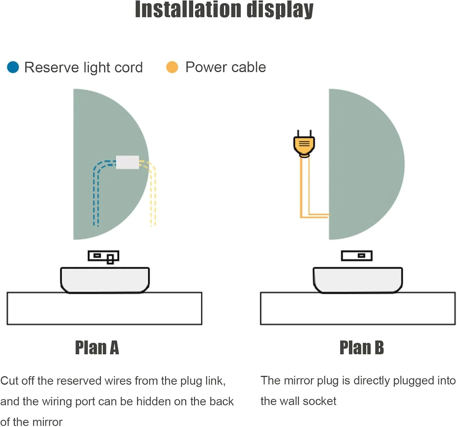 آینه حمام نیم دایره LYXWGRZD، آینه دیواری نامنظم نیمه ماه با عملکرد ضد مه، آینه روشویی حمام LED با نورپردازی 3 رنگ قابل تنظیم، نصب شده روی دیوار (رنگ: L، اندازه: 24x47 اینچ/6