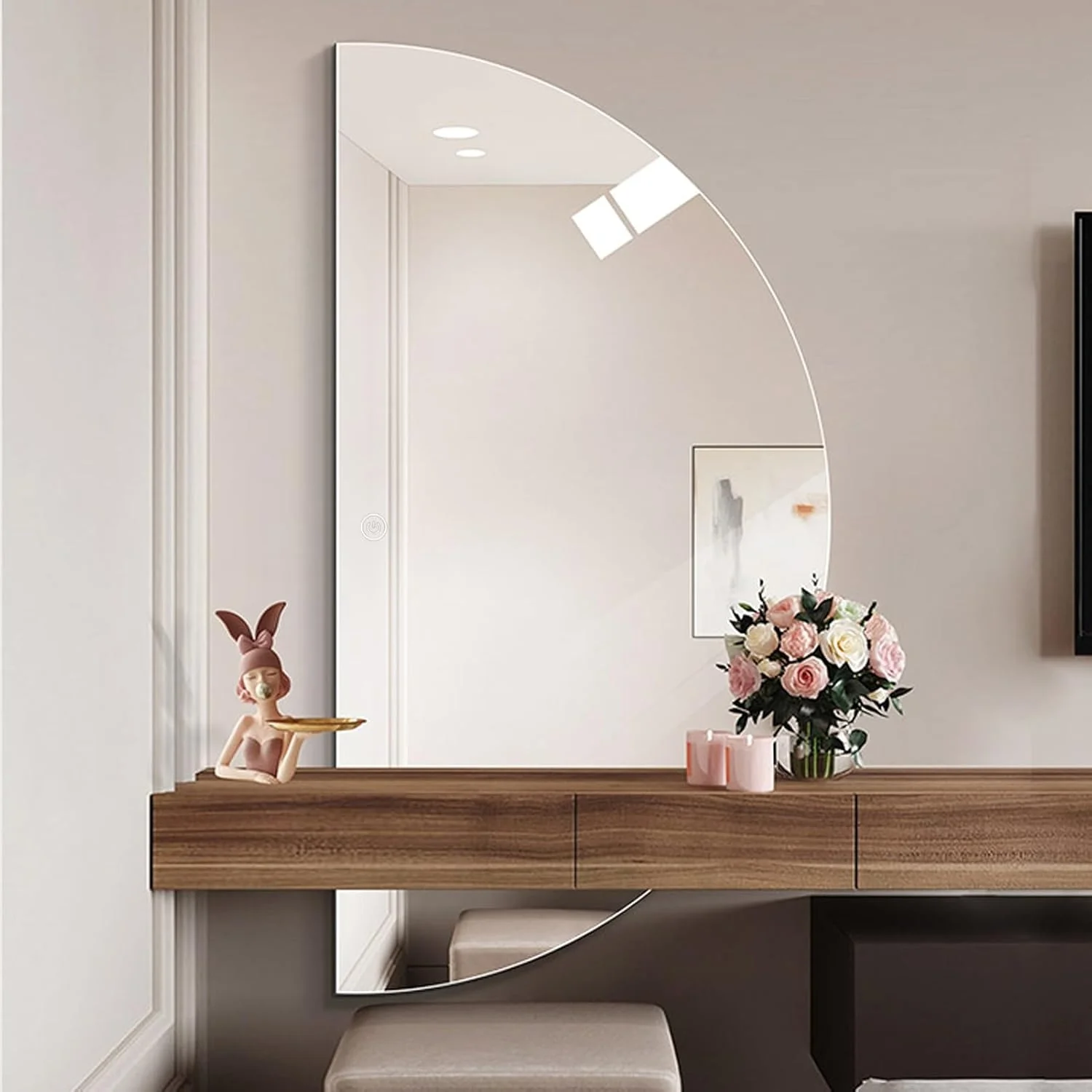 آینه حمام LED نیم دایره LYXWGRZD، آینه دیواری نامنظم با سیستم ضد بخار، آینه روشویی حمام با نورپردازی 3 رنگ، آینه دیواری دیمر دار (رنگ: R، اندازه: 50x100 سانتی متر) آینه حمام LED نیم دایره LYXWGRZD، آینه دیواری نامنظم با سیستم ضد بخار، آینه روشویی حمام با نورپردازی 3 رنگ، آینه دیواری دیمر دار (رنگ: R، اندازه: 50x100 سانتی متر)