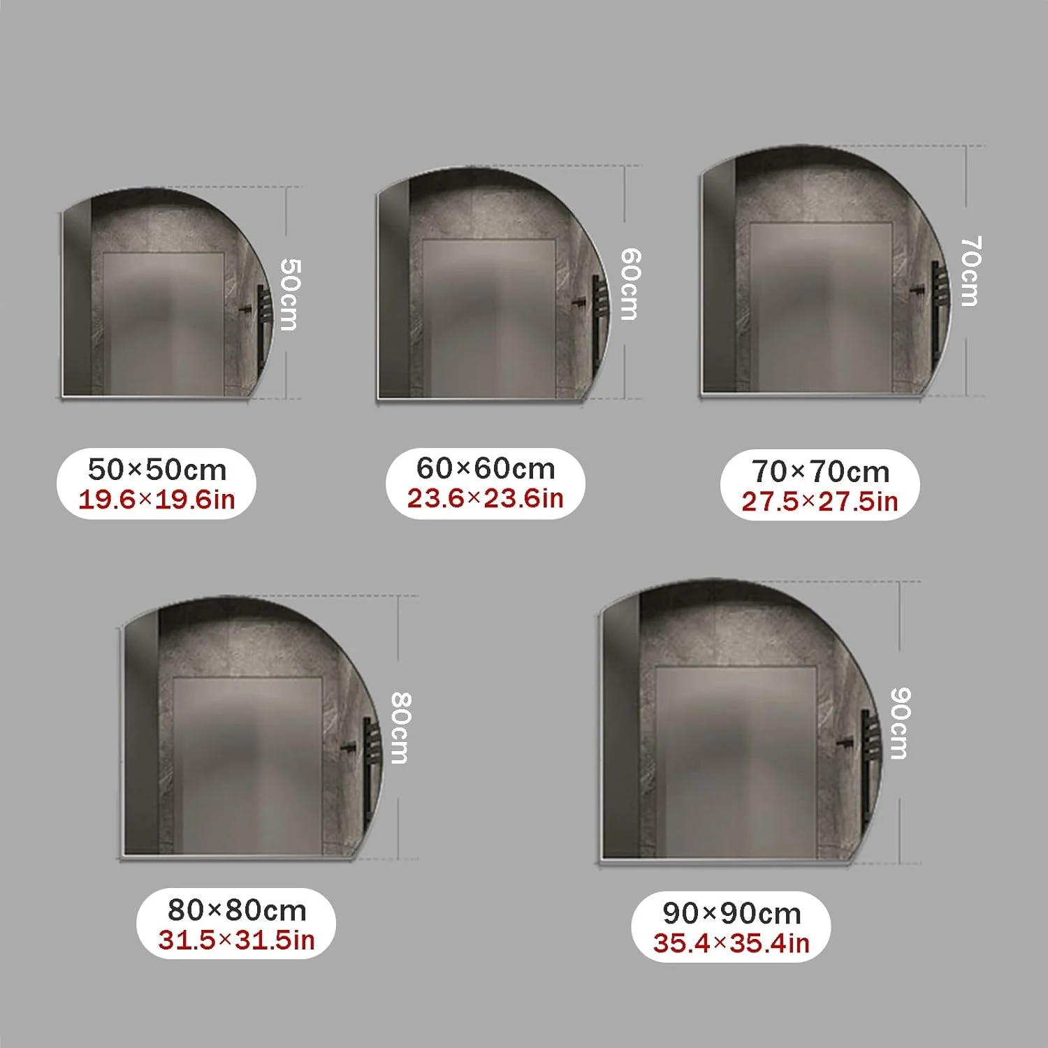 آینه حمام نامنظم LYXWGRZD با ضد بخار، آینه دیواری تزئینی، آینه آرایش نیم دایره ای با نور LED سه رنگ قابل تنظیم، برای حمام، اتاق نشیمن، اتاق خواب (رنگ: L-A، اندازه: 27.