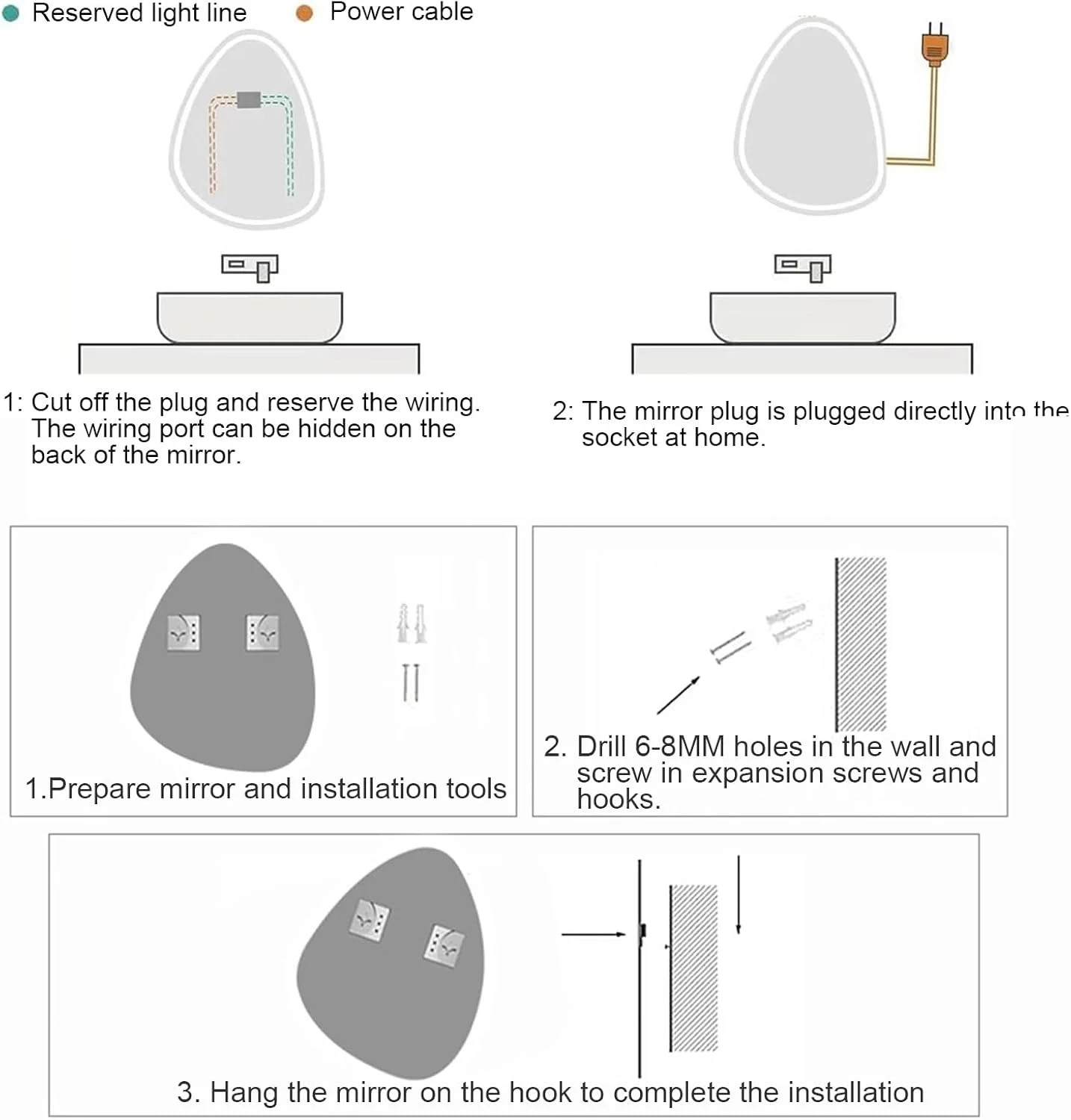 آینه حمام نامنظم LYXWGRZD با نور LED، آینه دیواری با ضد بخار، آینه تزئینی به شکل قطره اشک، آینه آرایش آویز با 3 رنگ قابل تنظیم (رنگ: B+time، اندازه: 27.5x35.4 اینچ)