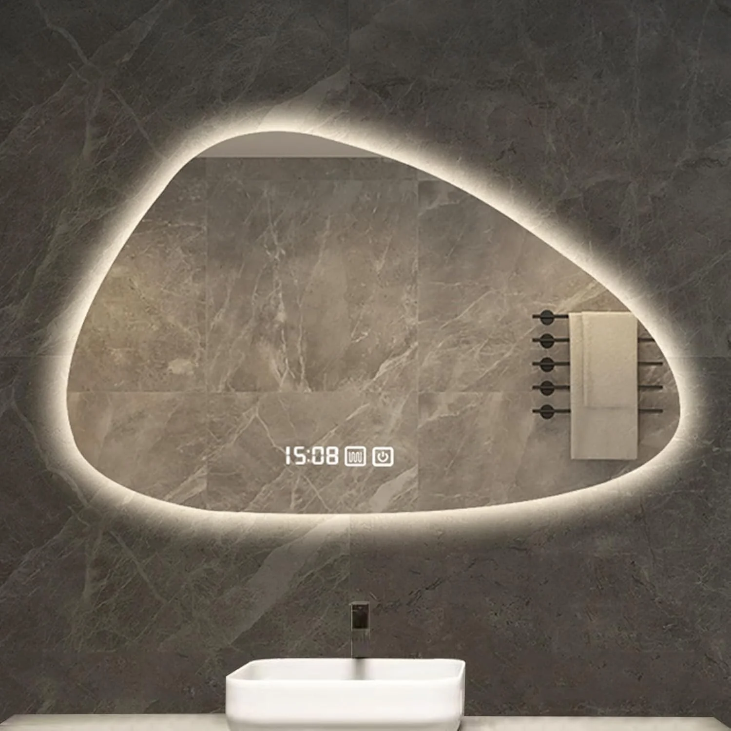 آینه حمام نامنظم LYXWGRZD، آینه دیواری با ضد بخار، آینه آرایش آویز با نور LED سه رنگ قابل تنظیم، برای راهرو/اتاق خواب/اتاق پرو، آینه تزئینی (رنگ: B، اندازه :